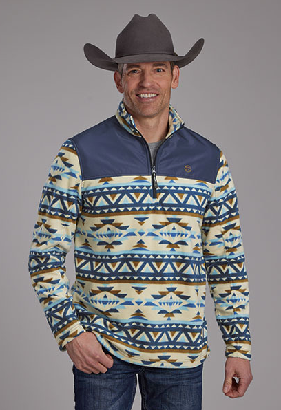 Roper Men's Navy Aztec Print 1/4 Zip Micro Fleece Pullover 0692-6101