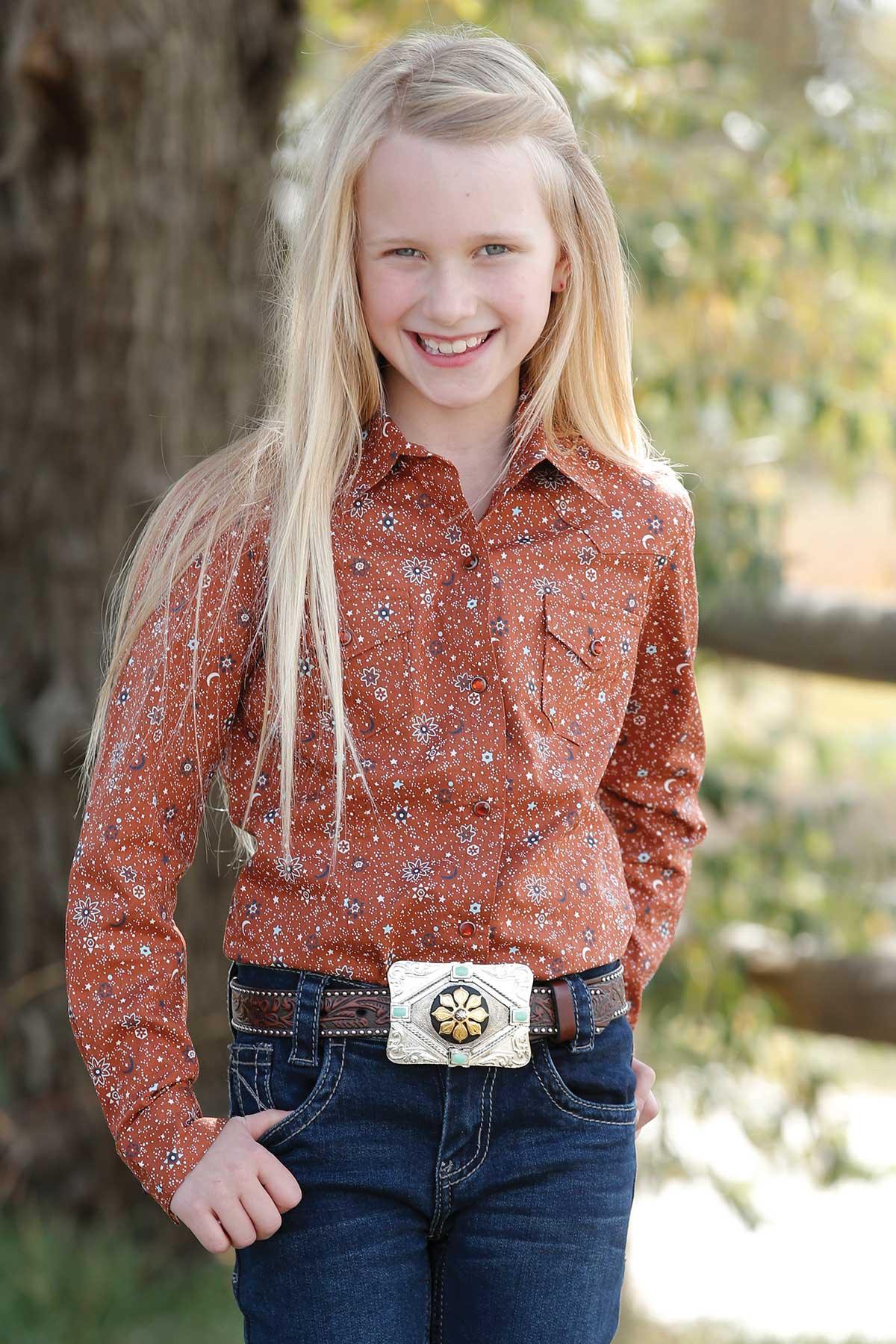 Cruel Girl Girl's Copper Print Snap Up Western Shirt CTW3230028
