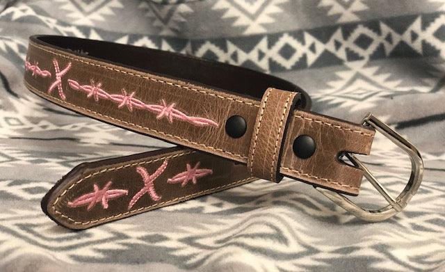 XRBK Twisted X Youth Barbed Wire Stitched Distressed Leather Belt