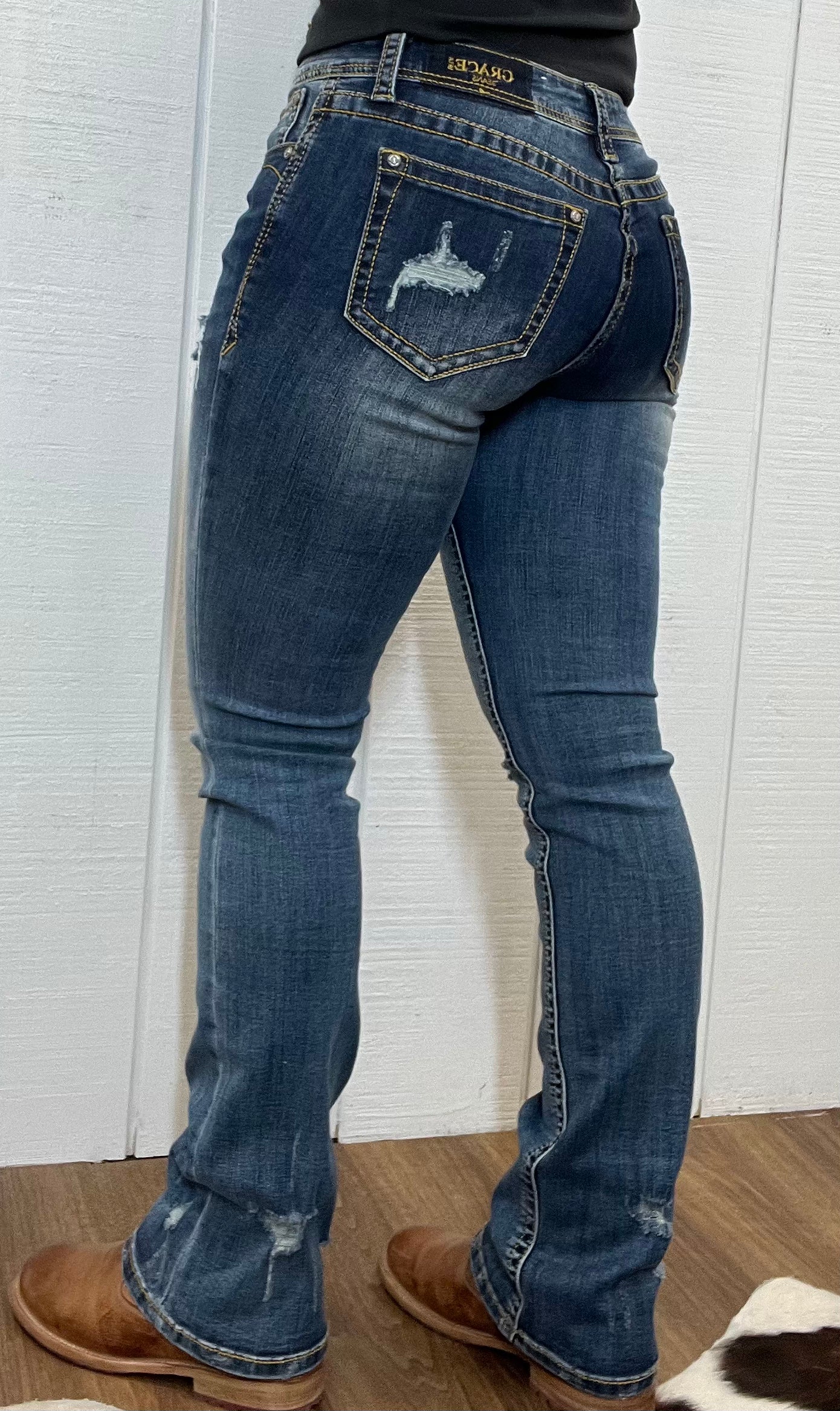 Grace in LA Women's Easy Fit Horseshoe Bootcut Jeans EBS549