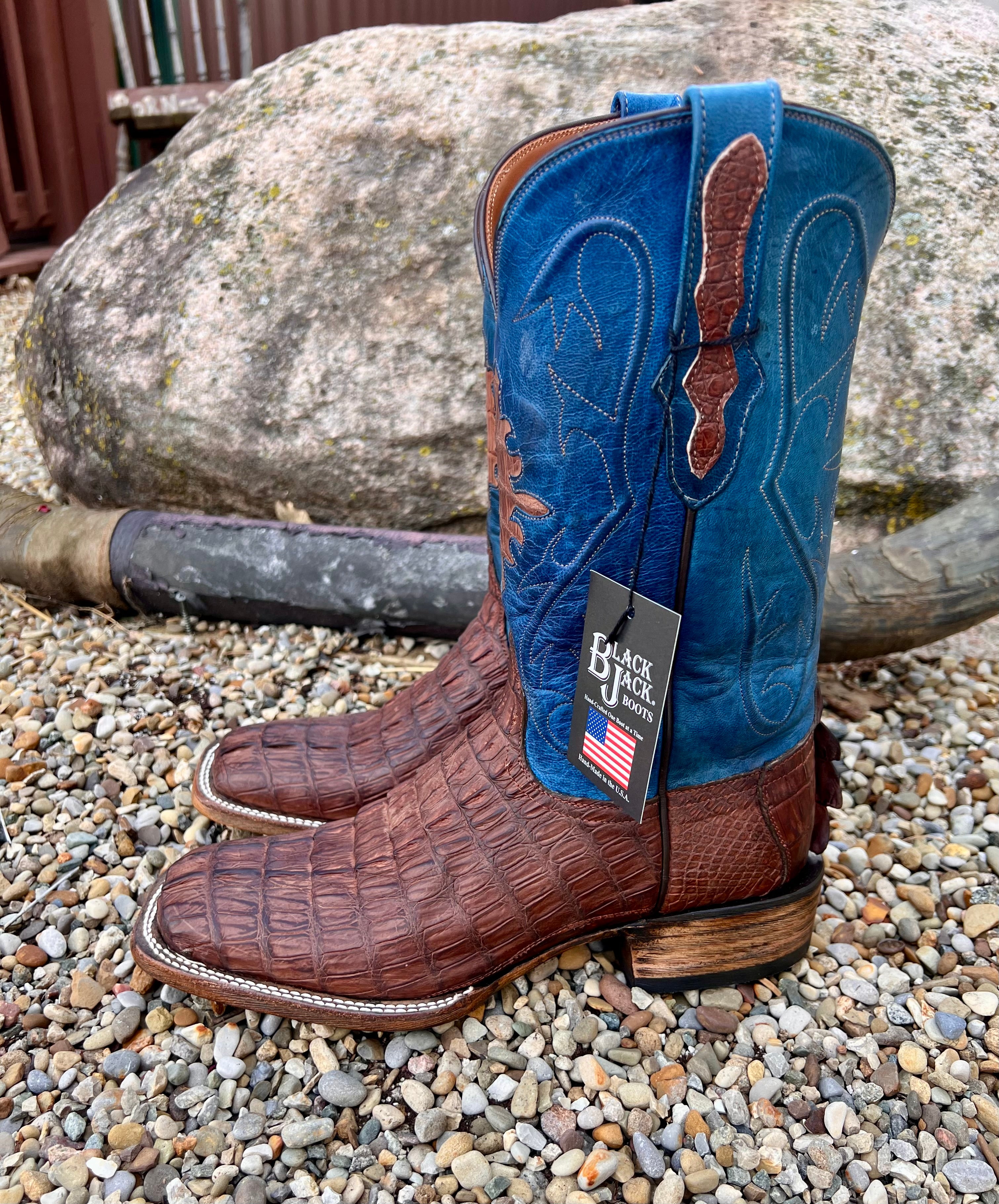 Black Jack Men s Burnished Barnwood Cowboy Boots with Caiman Tail