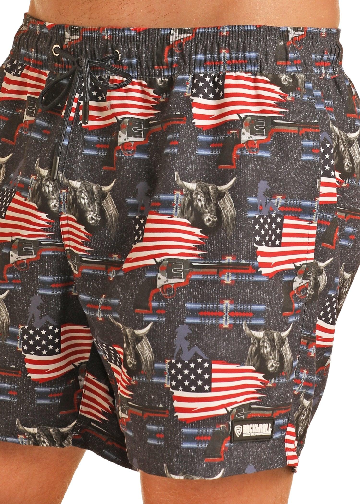 Rock and Roll Cowboy Men s American Flag Swim Board Shorts BM68W04352 XXL