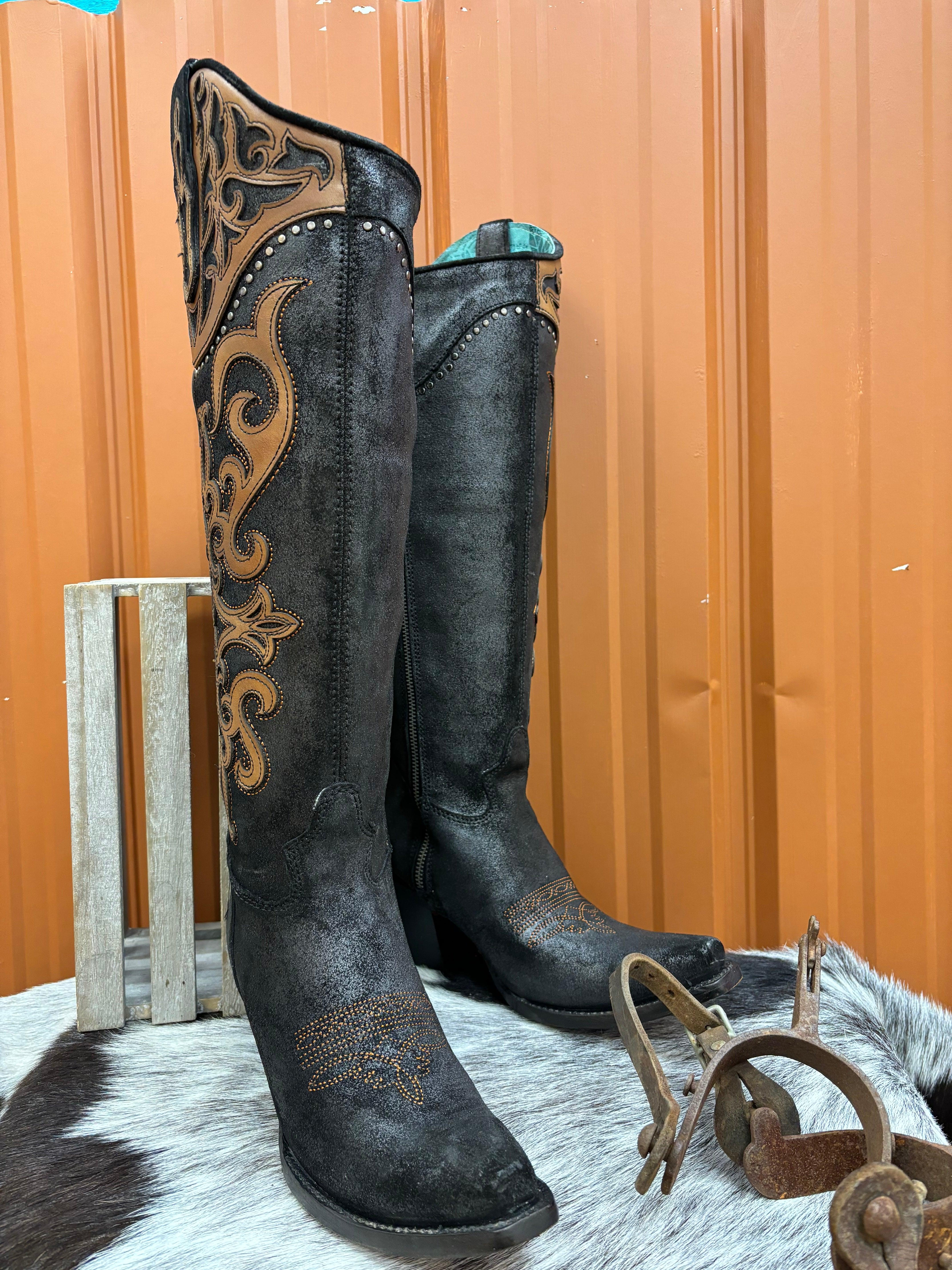 Womens tall fashion black cowboy boots