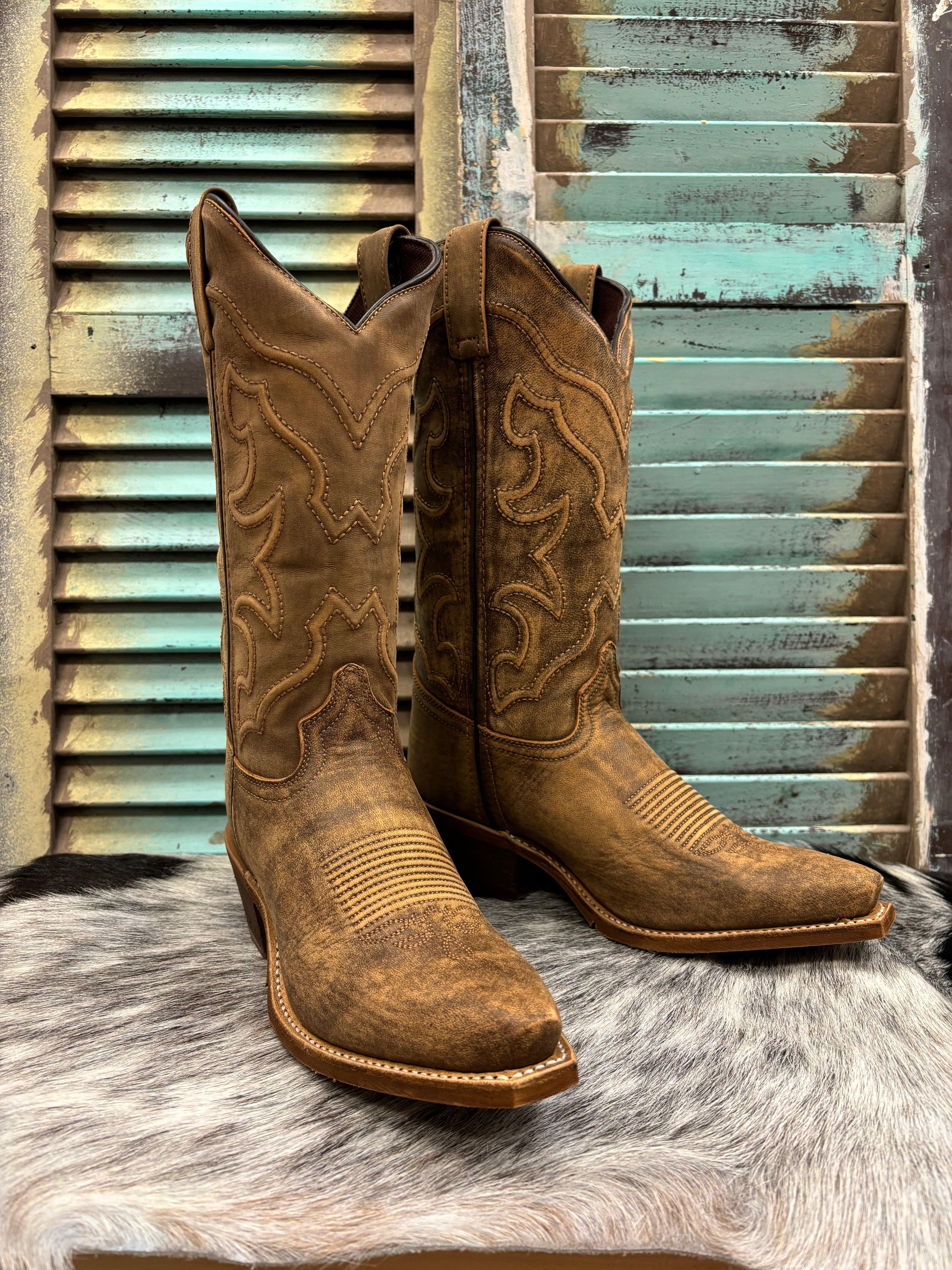 Laredo Women s Reva Honey Sanded Distressed Leather Snip Toe Cowgirl Boots 54267 Painted Cowgirl Western Store