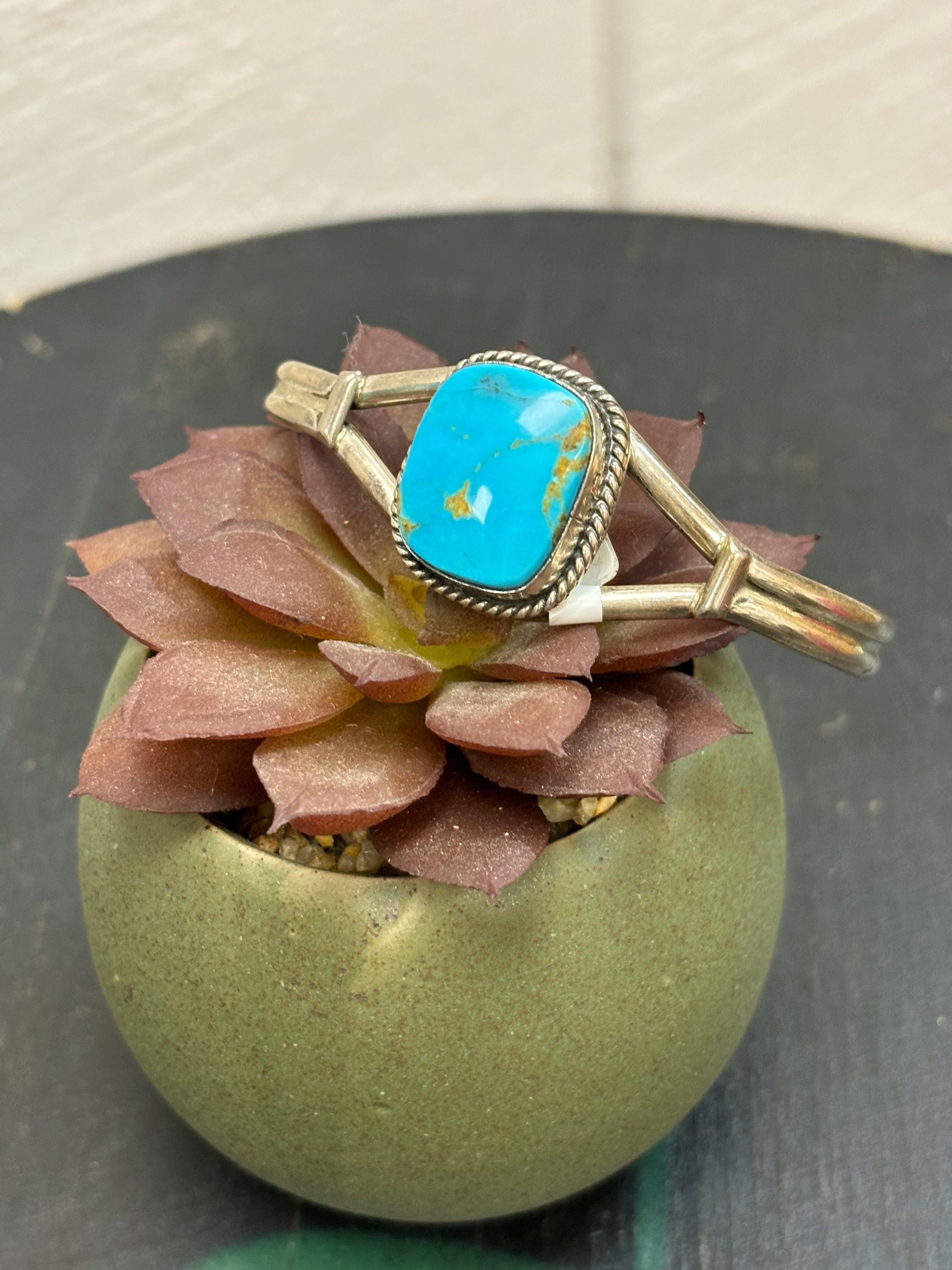 Kingman Turquoise Navajo Handmade Sterling Cuff Bracelet by Jimmy Nelson |  Painted Cowgirl Western Store