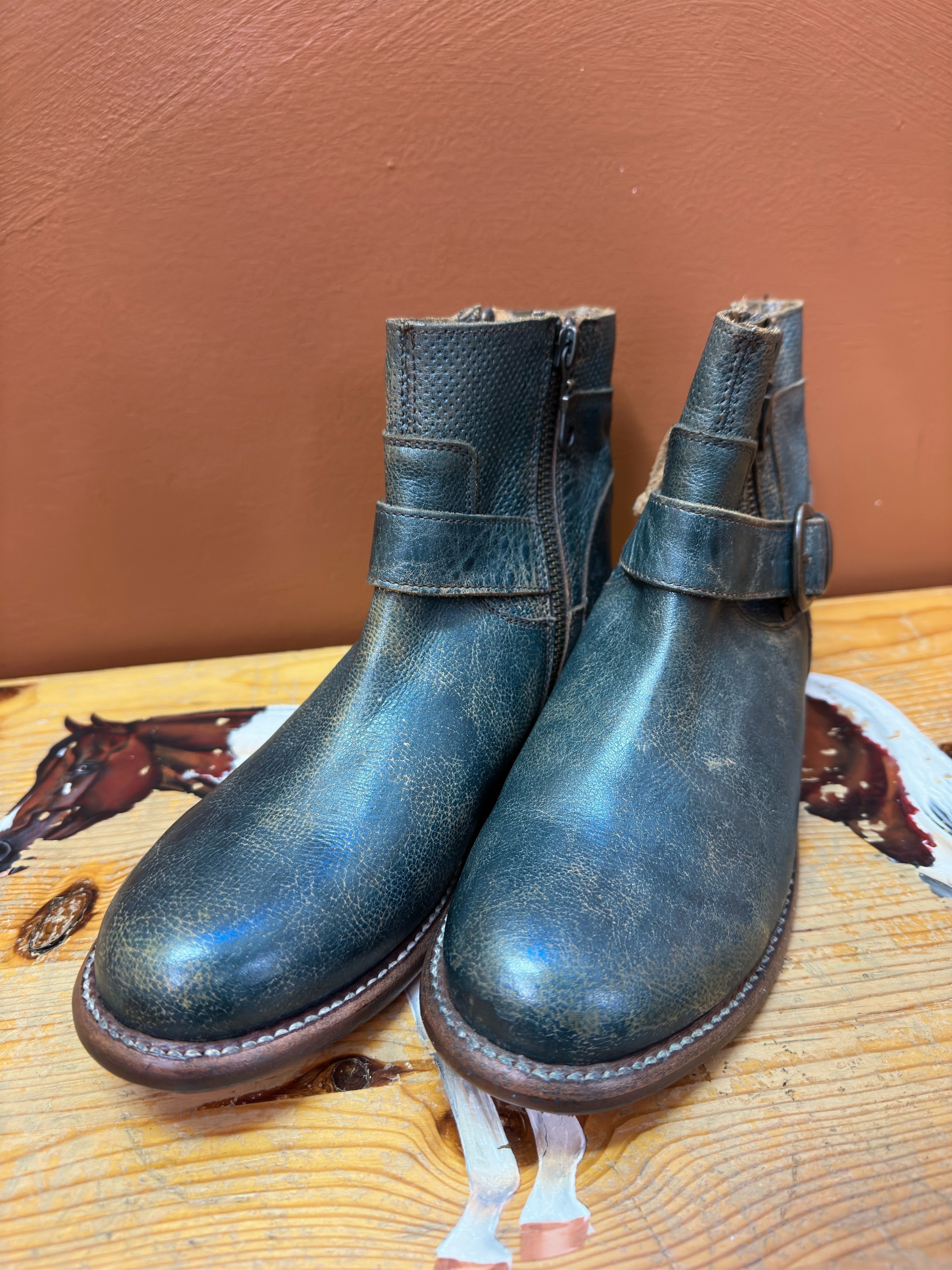 Teal leather boots sales