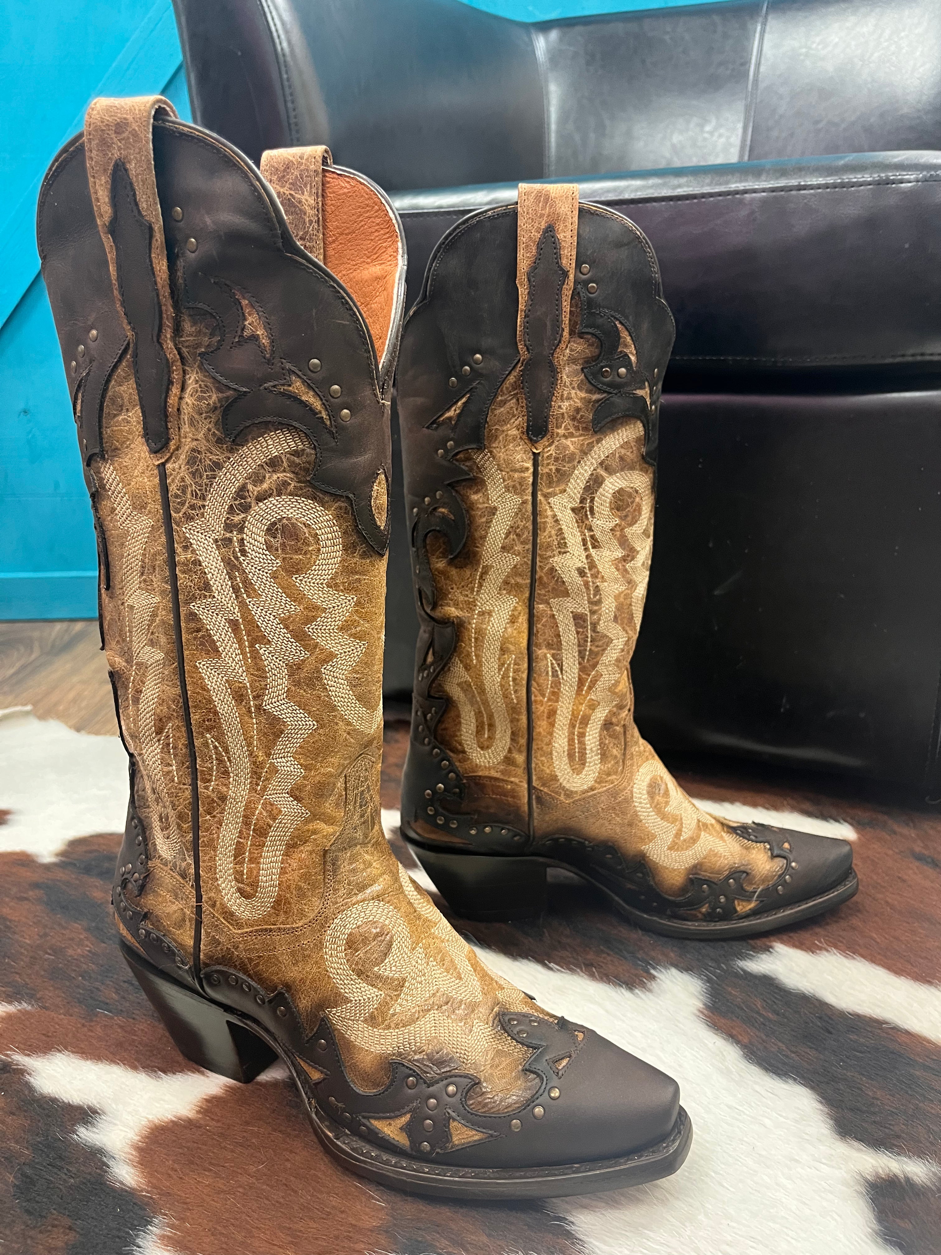 Dan Post Women's Joni Tan Overlay Snip Toe Cowgirl Boots DP4203