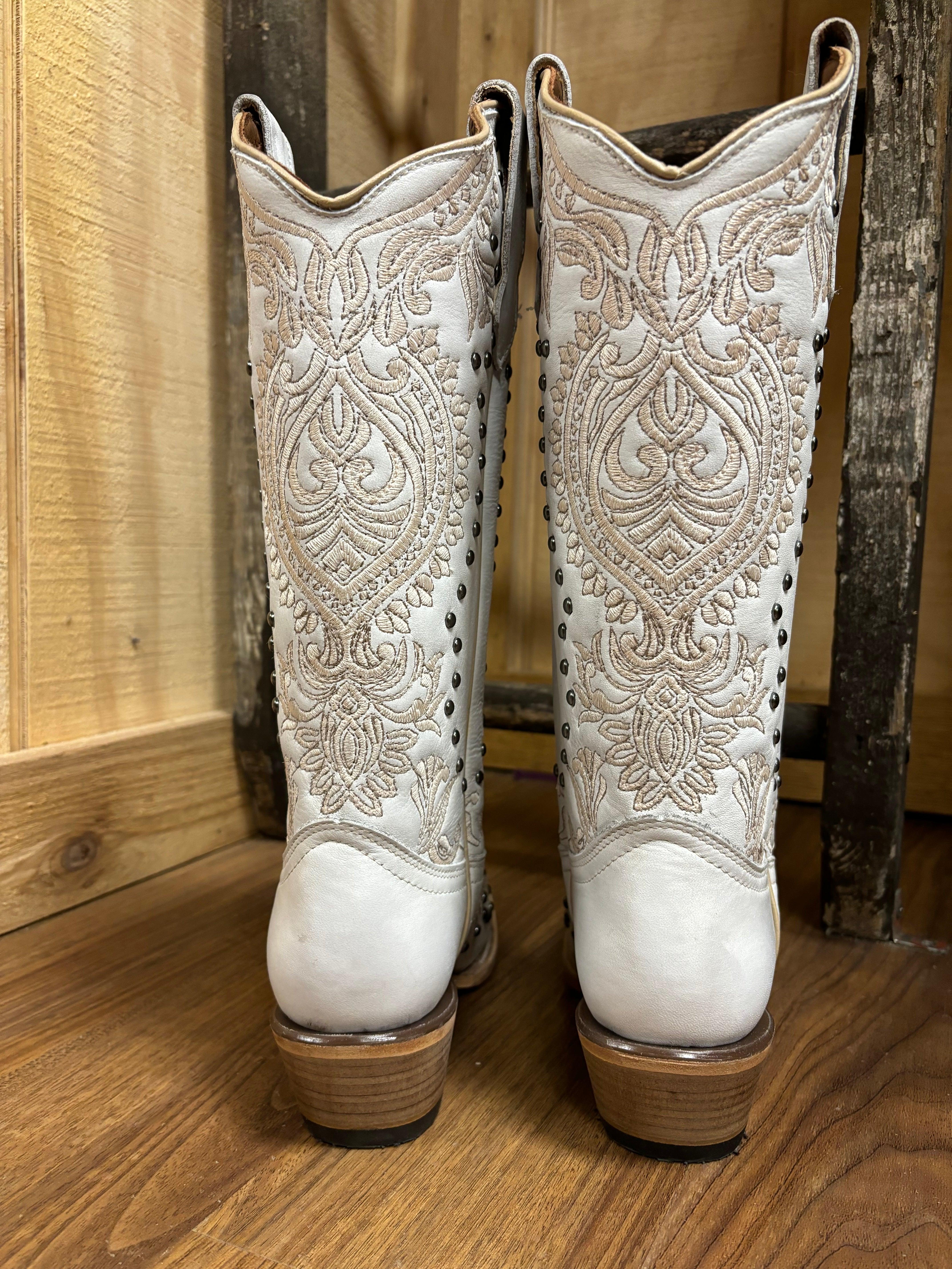 White embroidered boots sales