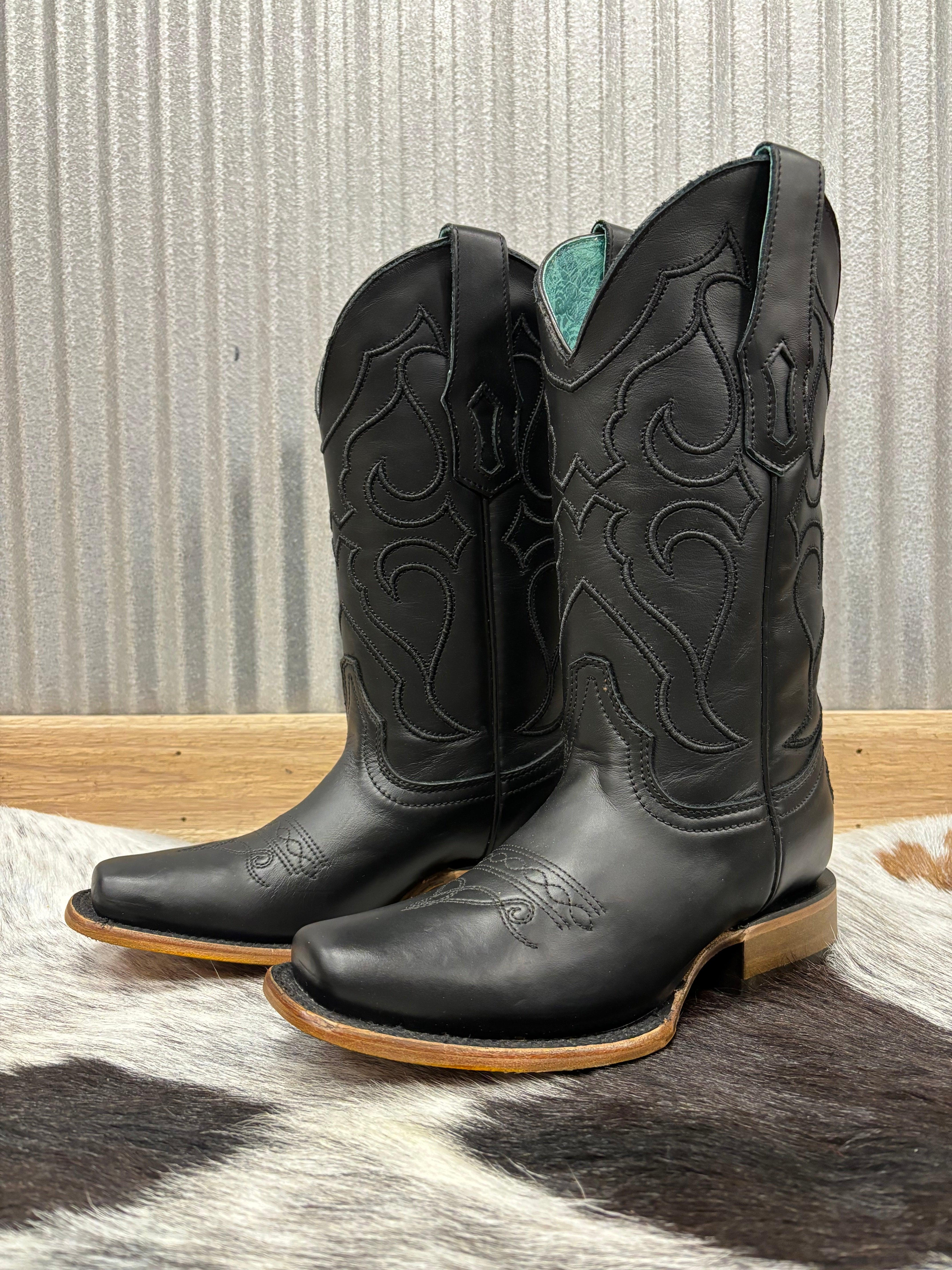 Corral Women s Black Leather Embroidered Square Toe Cowgirl Boots Z5167 Painted Cowgirl Western Store