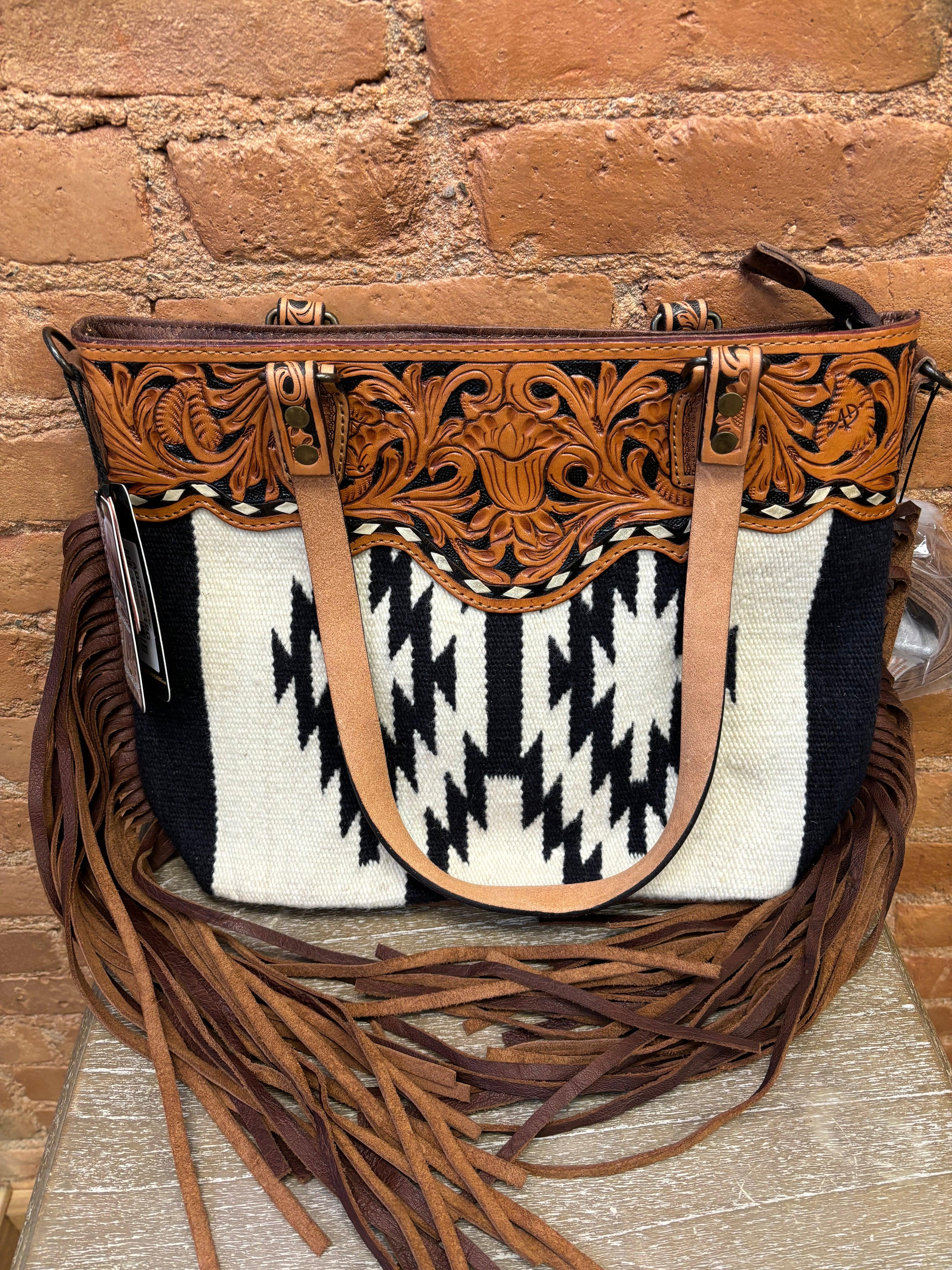 American Darling ADBGS112G Tote Hand Tooled Saddle Blanket Genuine Leather Women Bag Western Handbag Purse