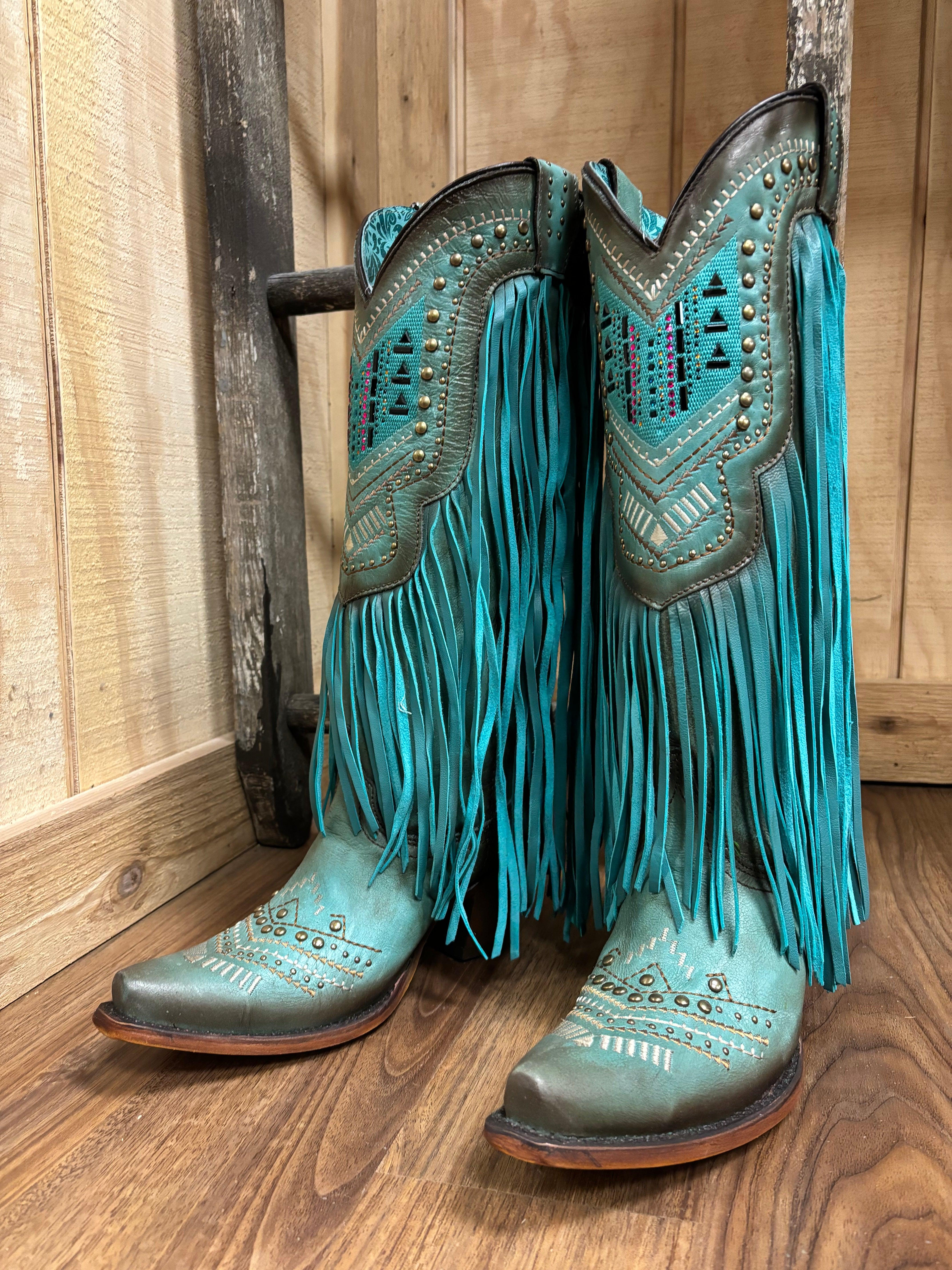 Corral Women s Embellished Fringe Western Boots Snip Toe