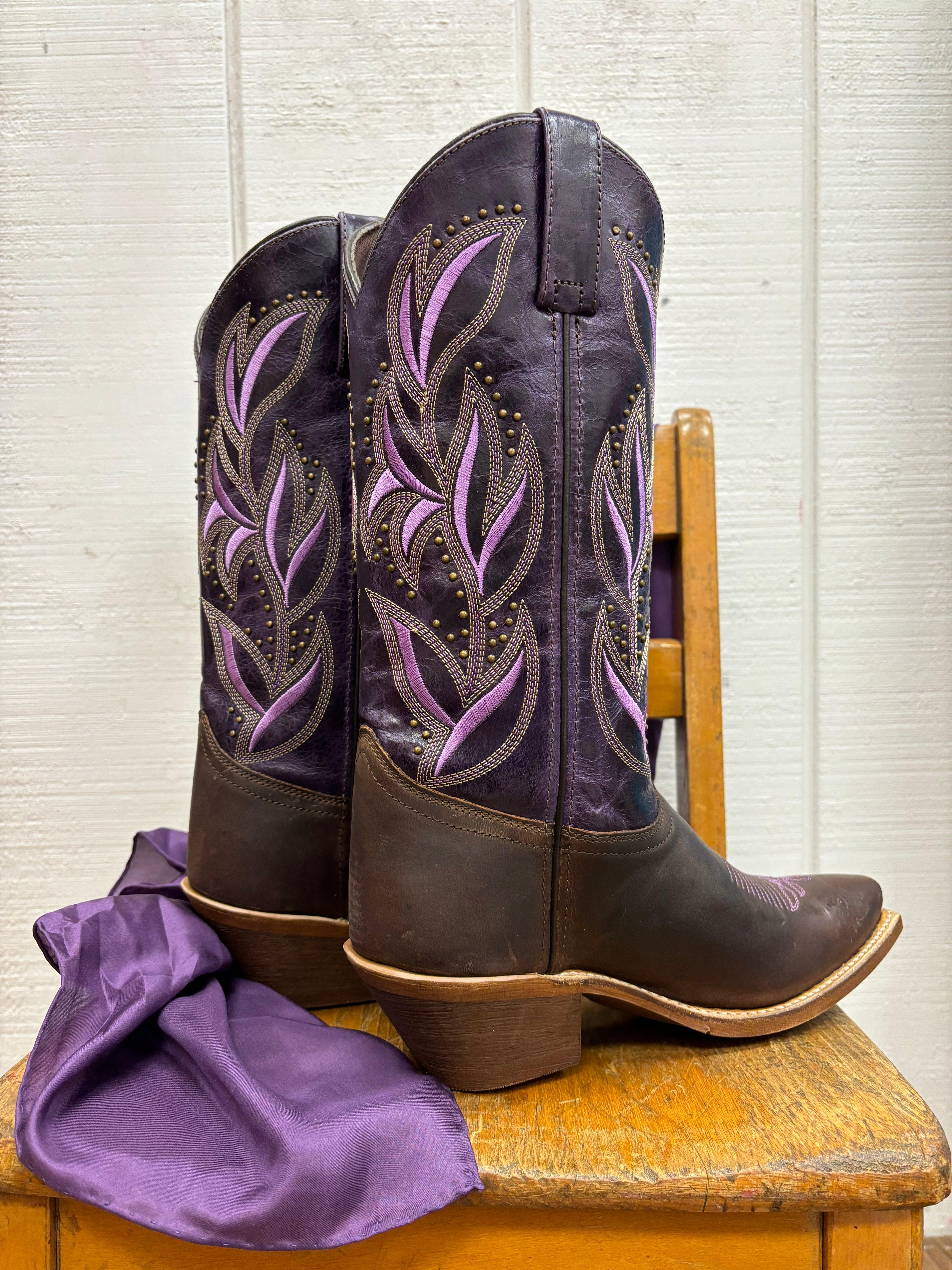 Laredo Embroidered Western Cowboy Boots Size 9.5 online Youth Brown Black Leather Kids