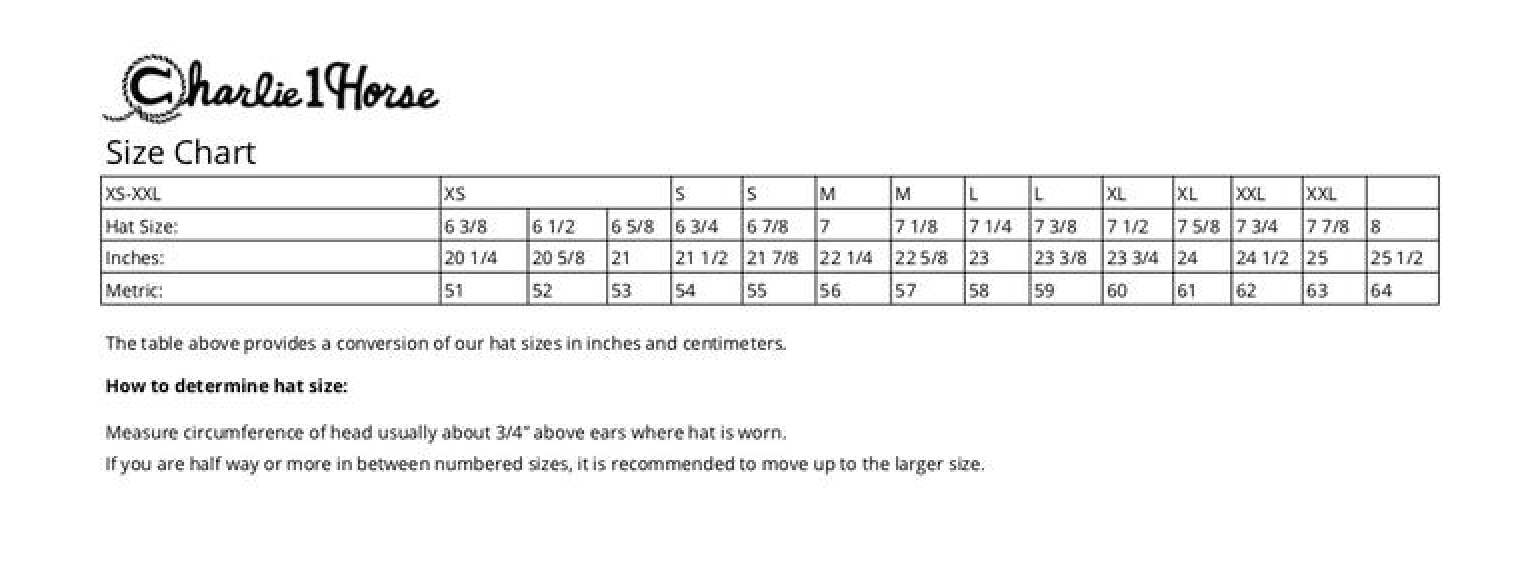 Charlie 1 horse hat sizing top