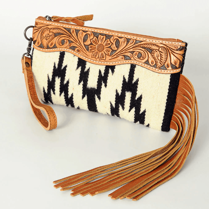 *LAST CHANCE! American Darling Genuine outlet Tooled Leather/Saddle Blanket Wristlet