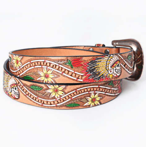 Women’s Floral Tooled Leather Belt selling With Daisies