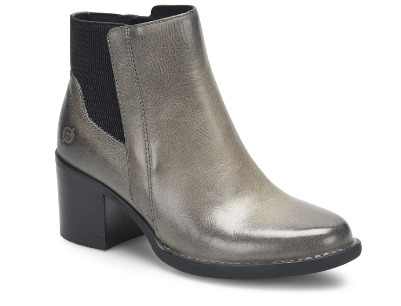 Born Henni Leather Chelsea Zip Booties Womens 9 Monument Grey