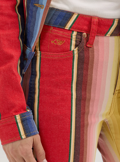 Colorful striped jeans deals