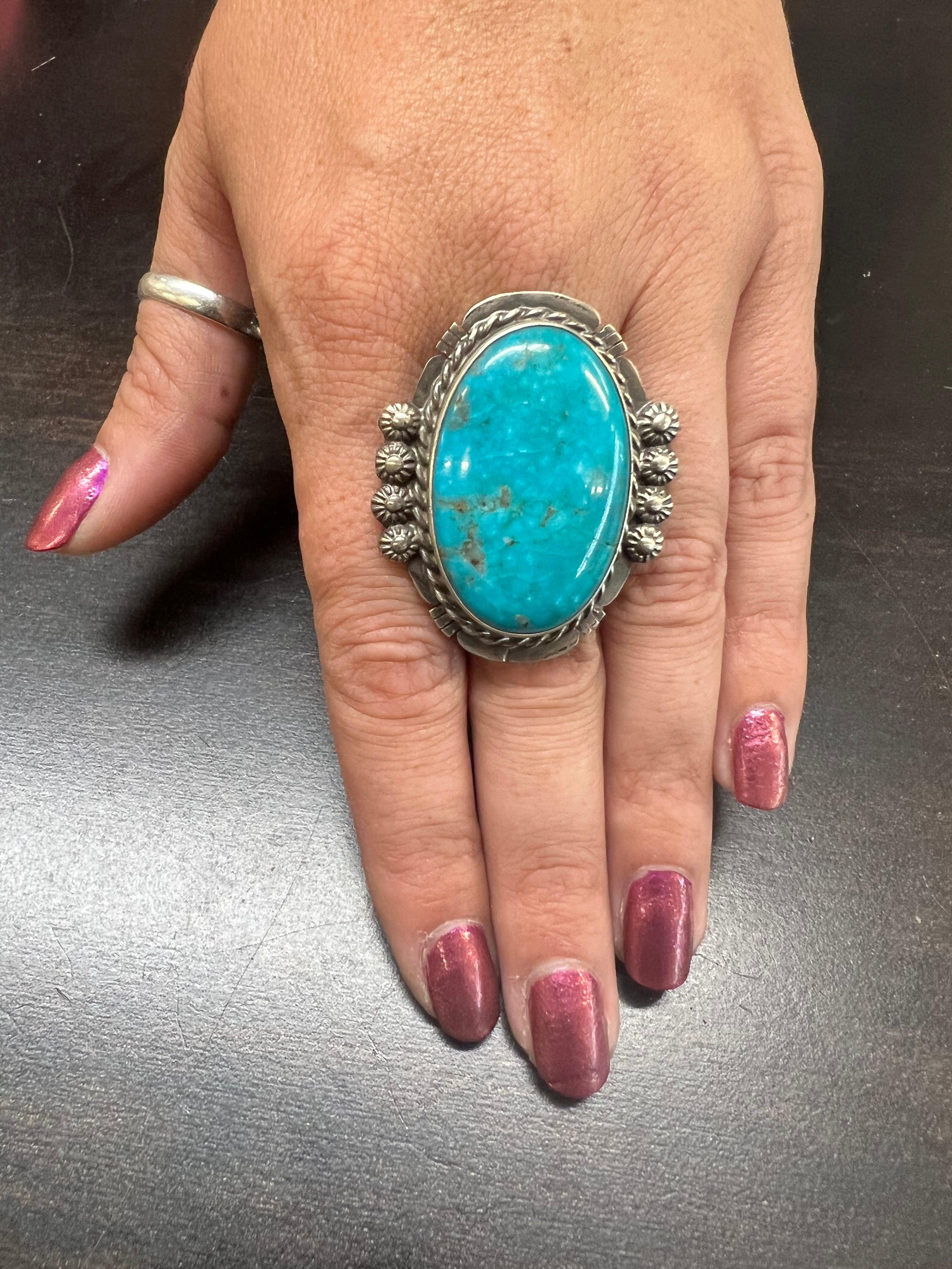 Sterling Silver & Blue Ridge Turquoise Ring by Betta Lee | Painted 