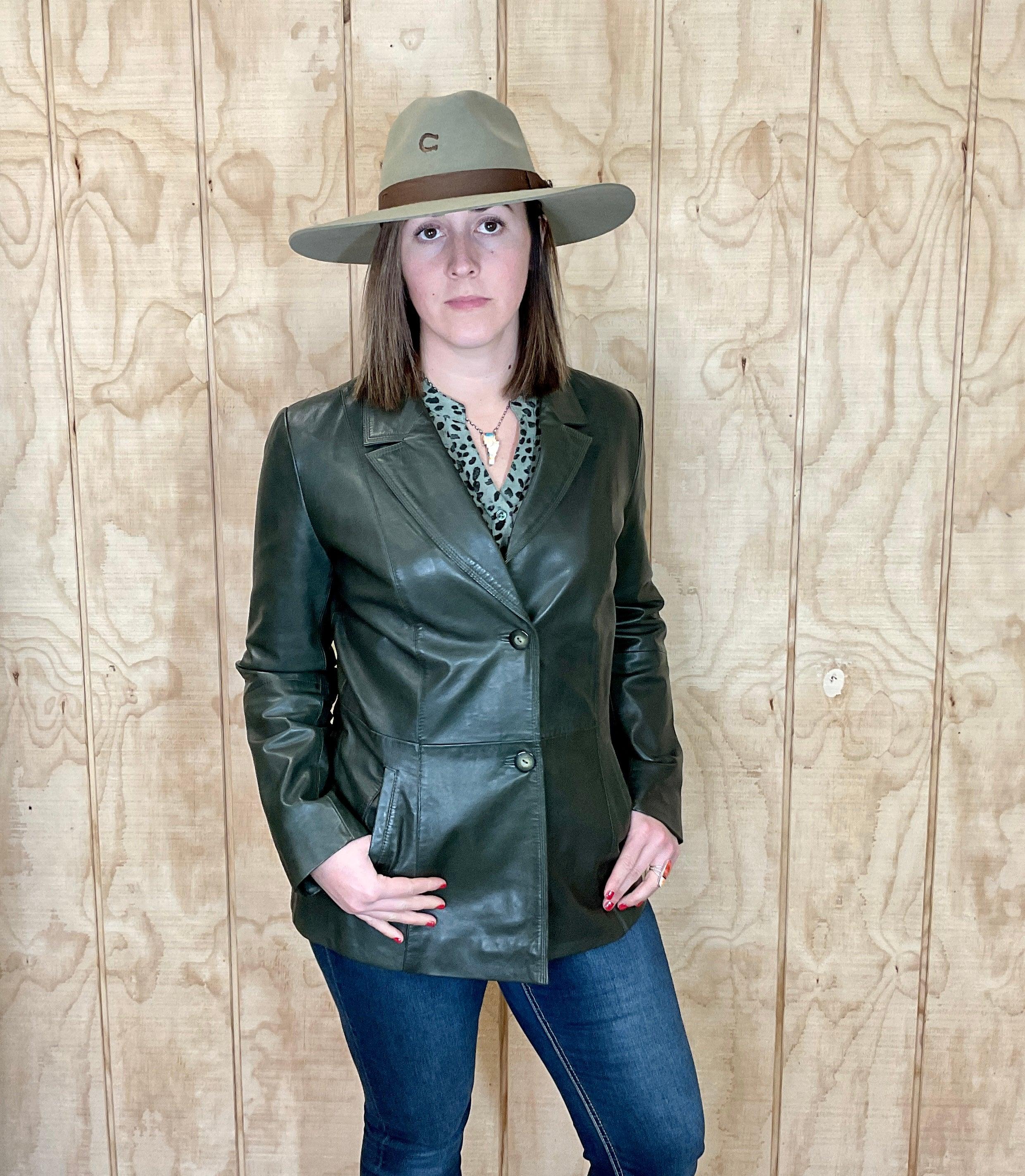Scully Women's Tailored Green Lamb Leather Blazer Jacket L646 44