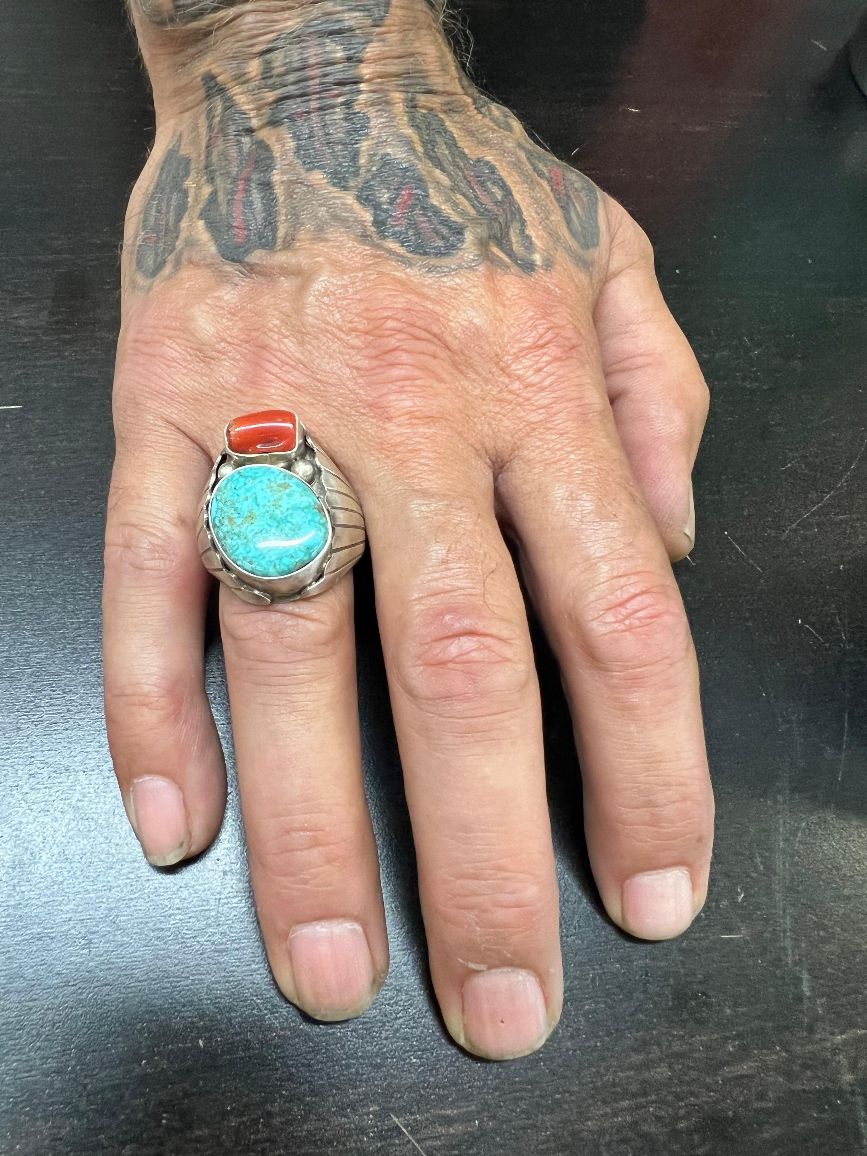 Turquoise and popular Coral Men's Ring