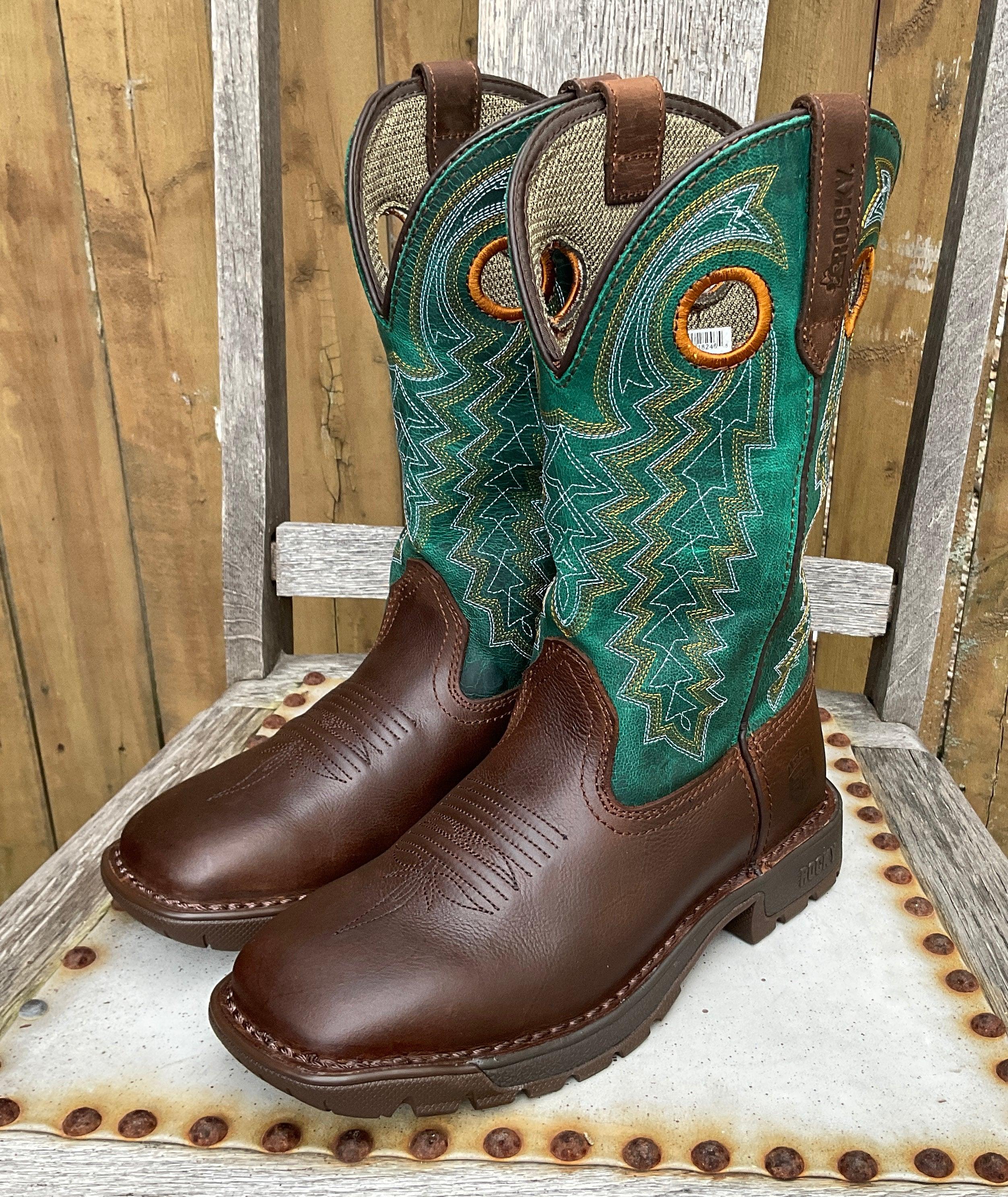 Rocky Women s Legacy 32 Brown and Green Cowgirl Work Boots RKW0342