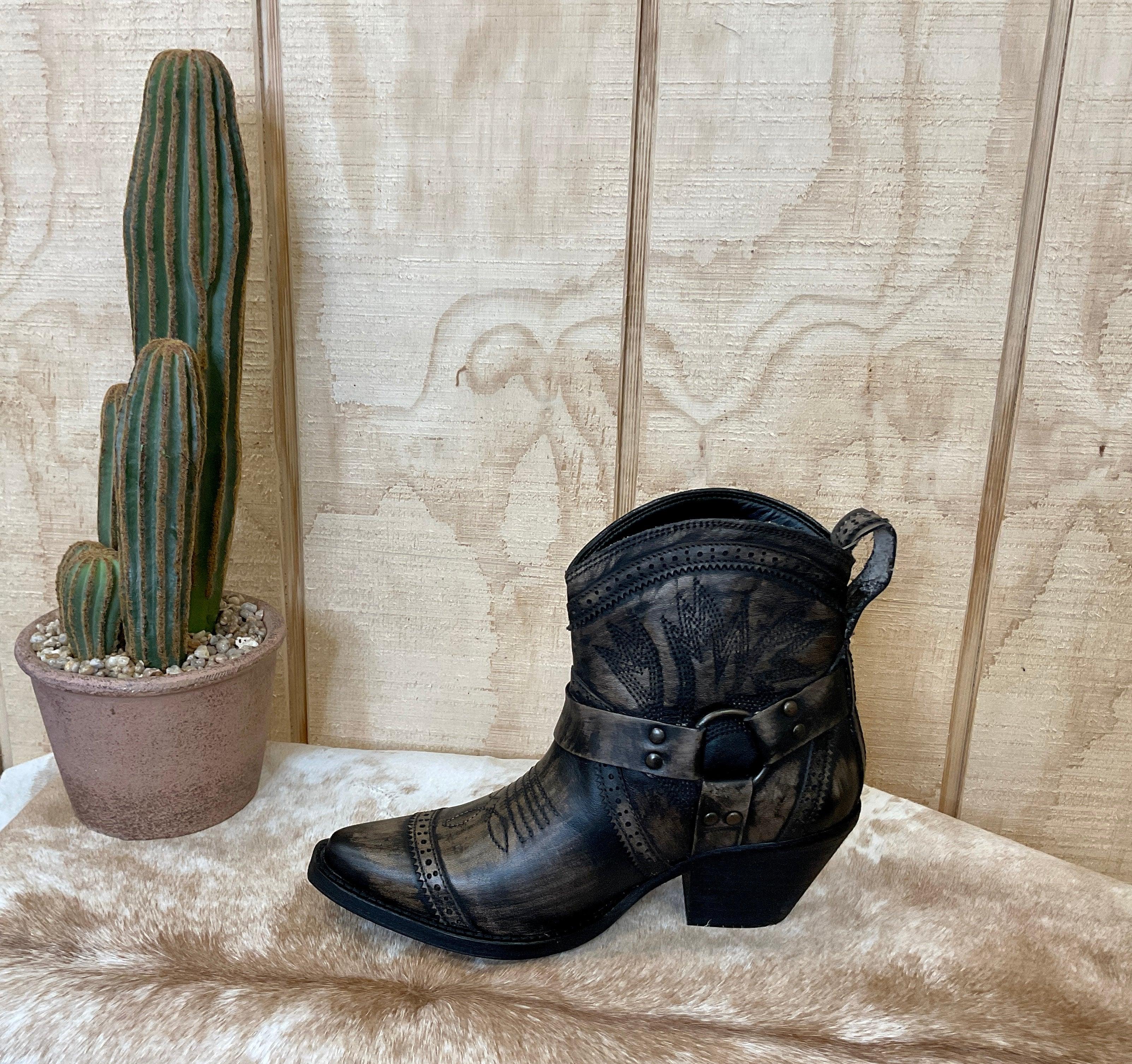 Dingo Women s Distressed Black Gummy Bear Ankle Boot DI747B Painted Cowgirl Western Store