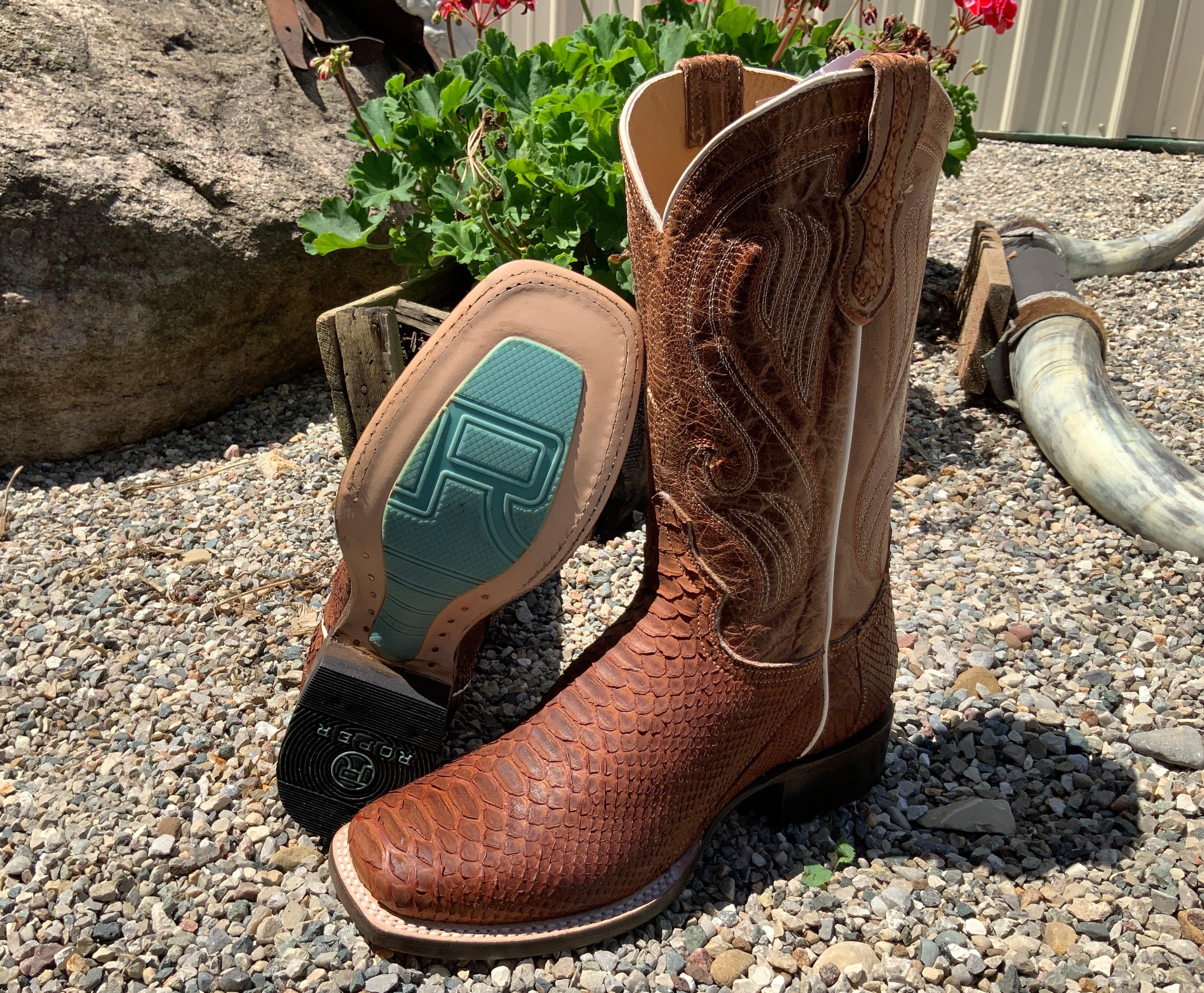 Roper Women's Cognac Brown Python Square Toe Cowgirl Boot 6510