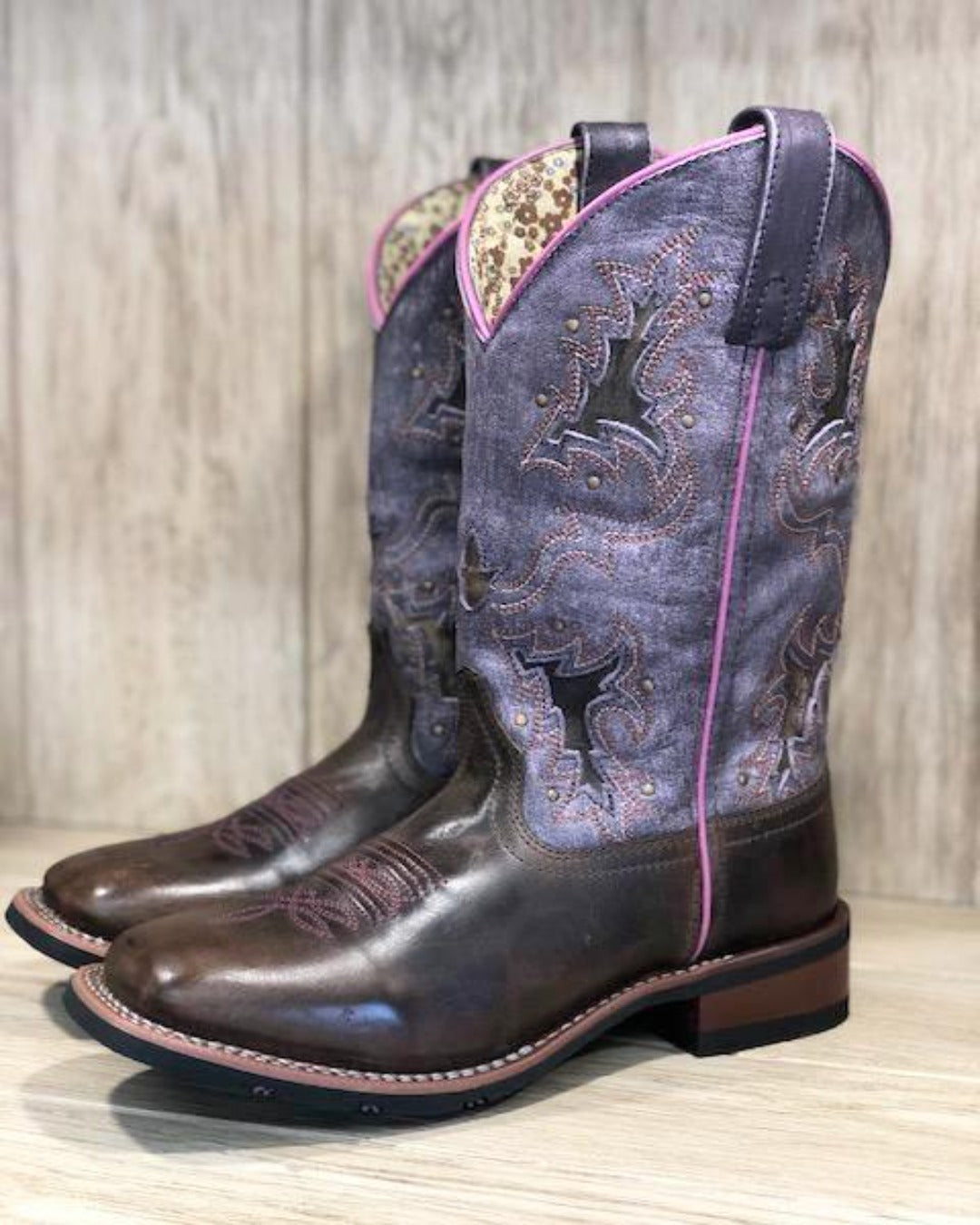 Laredo Women's Lola Tan & Purple Inlay Square Toe Cowgirl Boots 5657 ...