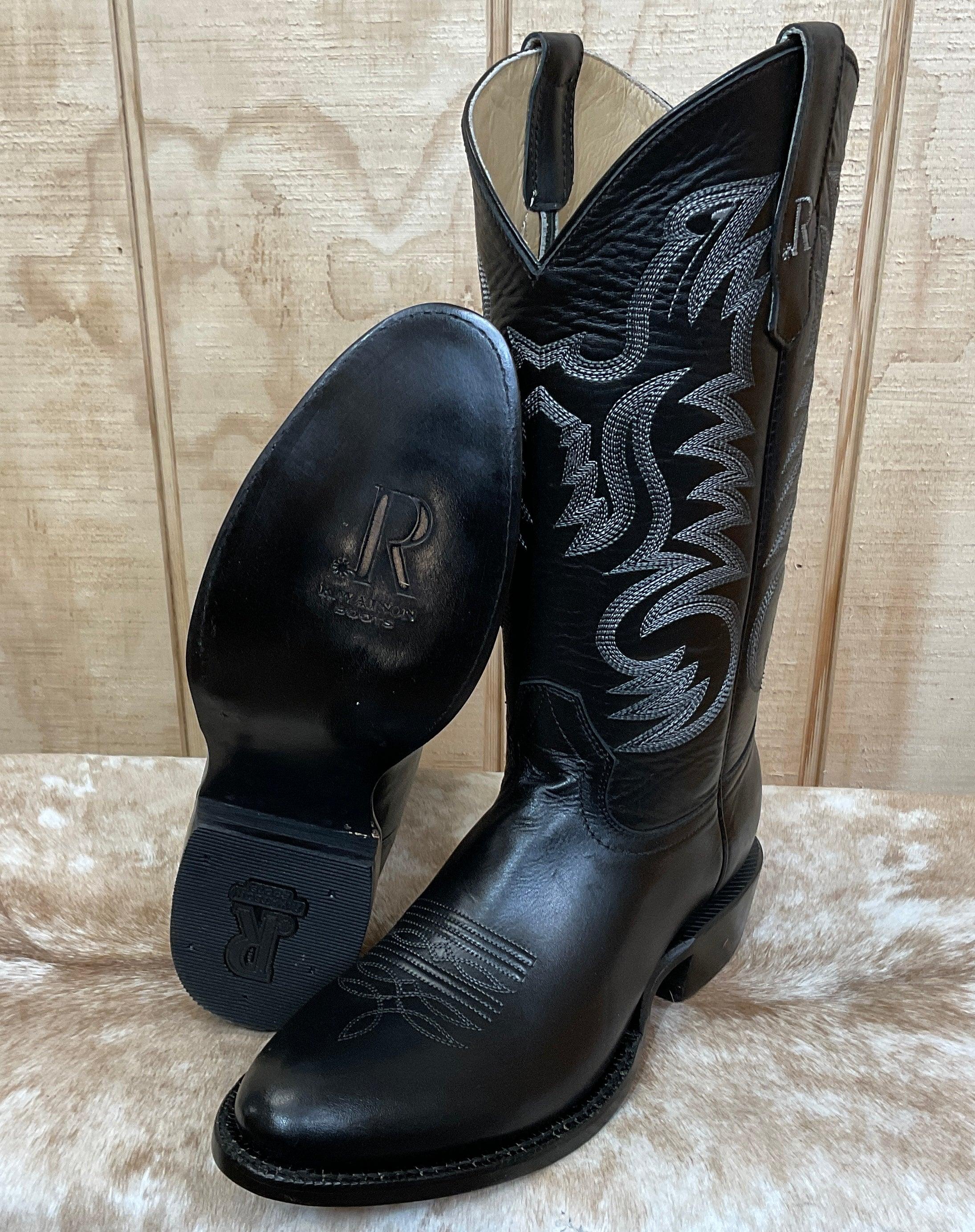 R. Watson Men s Black Sinatra Cowhide R Toe Cowboy Boots RW7006 3 Painted Cowgirl Western Store