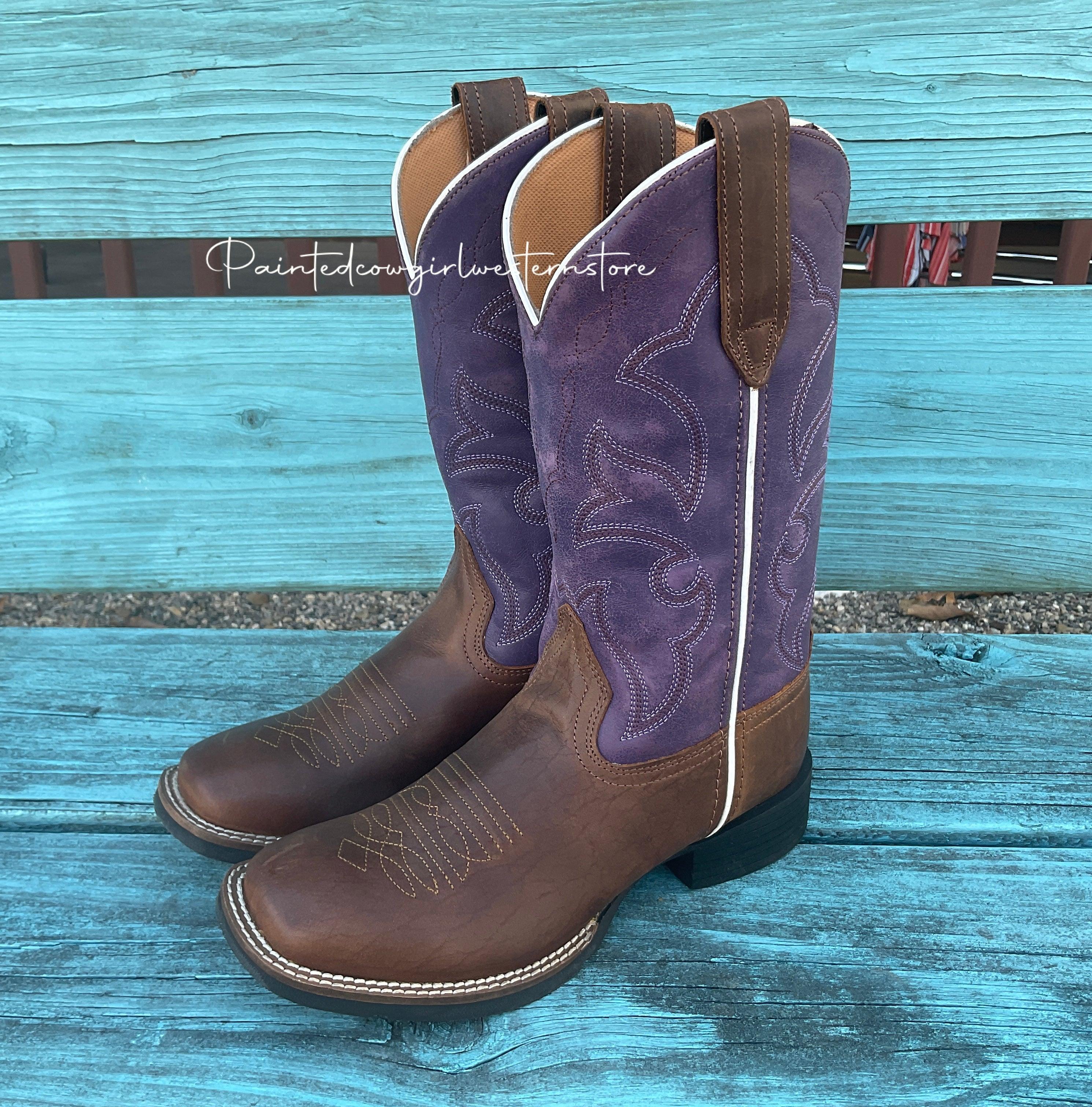 Roper Women s Brown Purple Square Toe Cowgirl Boots 0904 2686