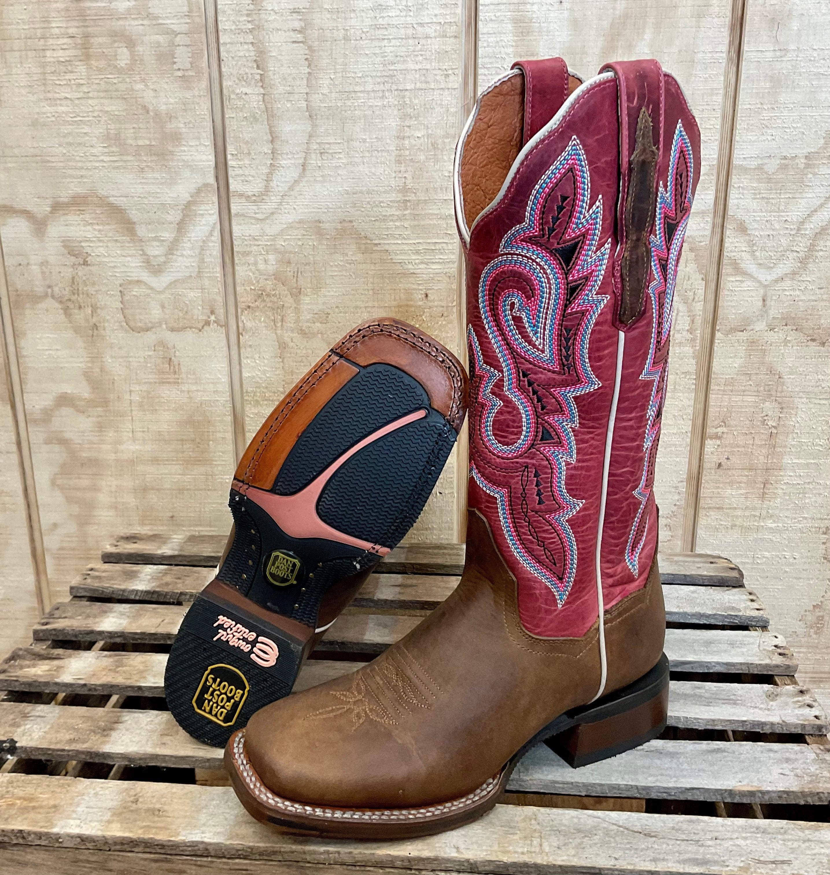 Dan Post Women s Malani Fuschia Brown Square Toe Cowgirl Boots DP4898 Painted Cowgirl Western Store