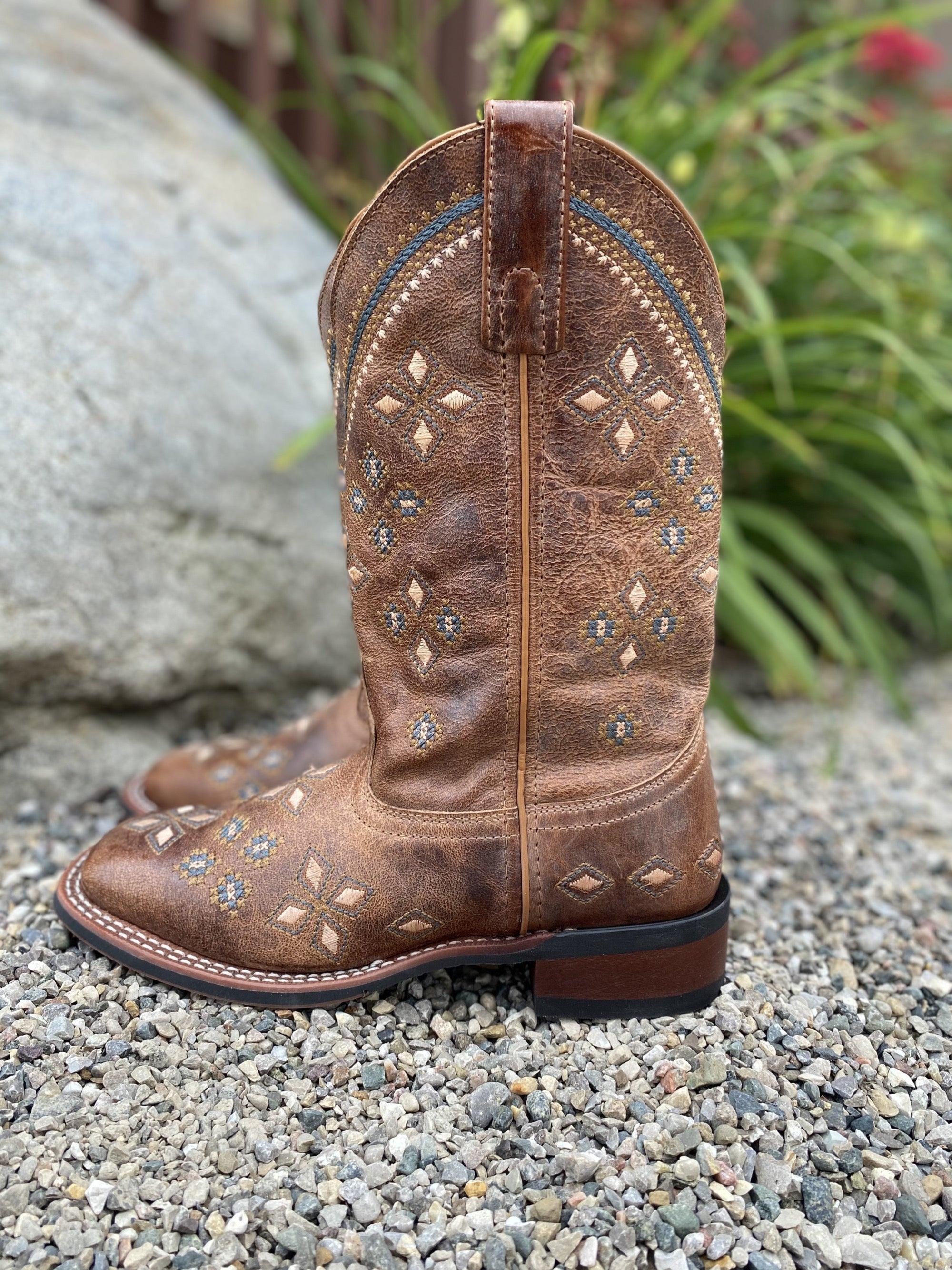 Laredo Women's Jossie Tan Square Toe Cowgirl Boots 5813 | Painted 