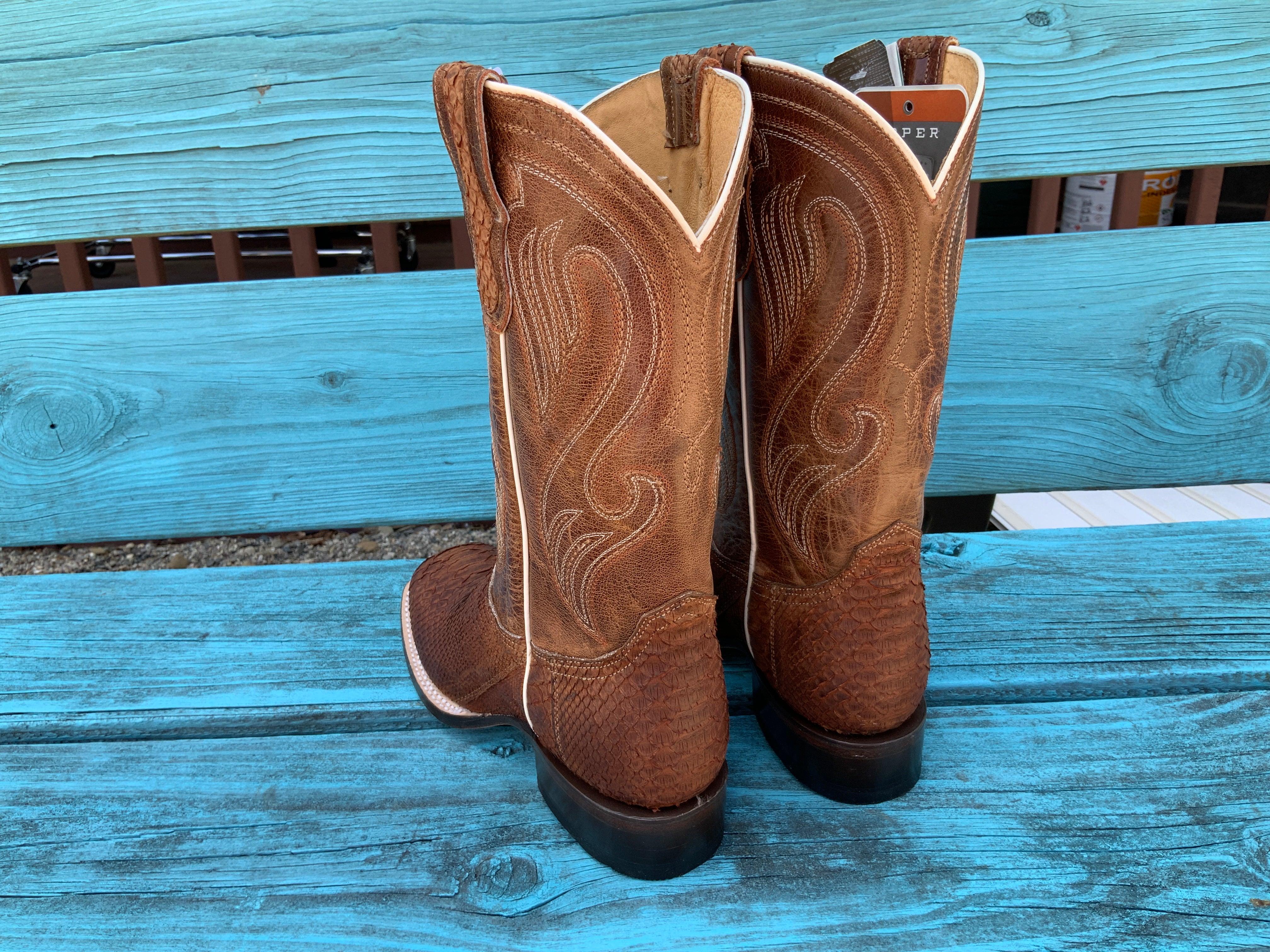Roper Women s Cognac Brown Python Square Toe Cowgirl Boot 6510 8225 Painted Cowgirl Western Store