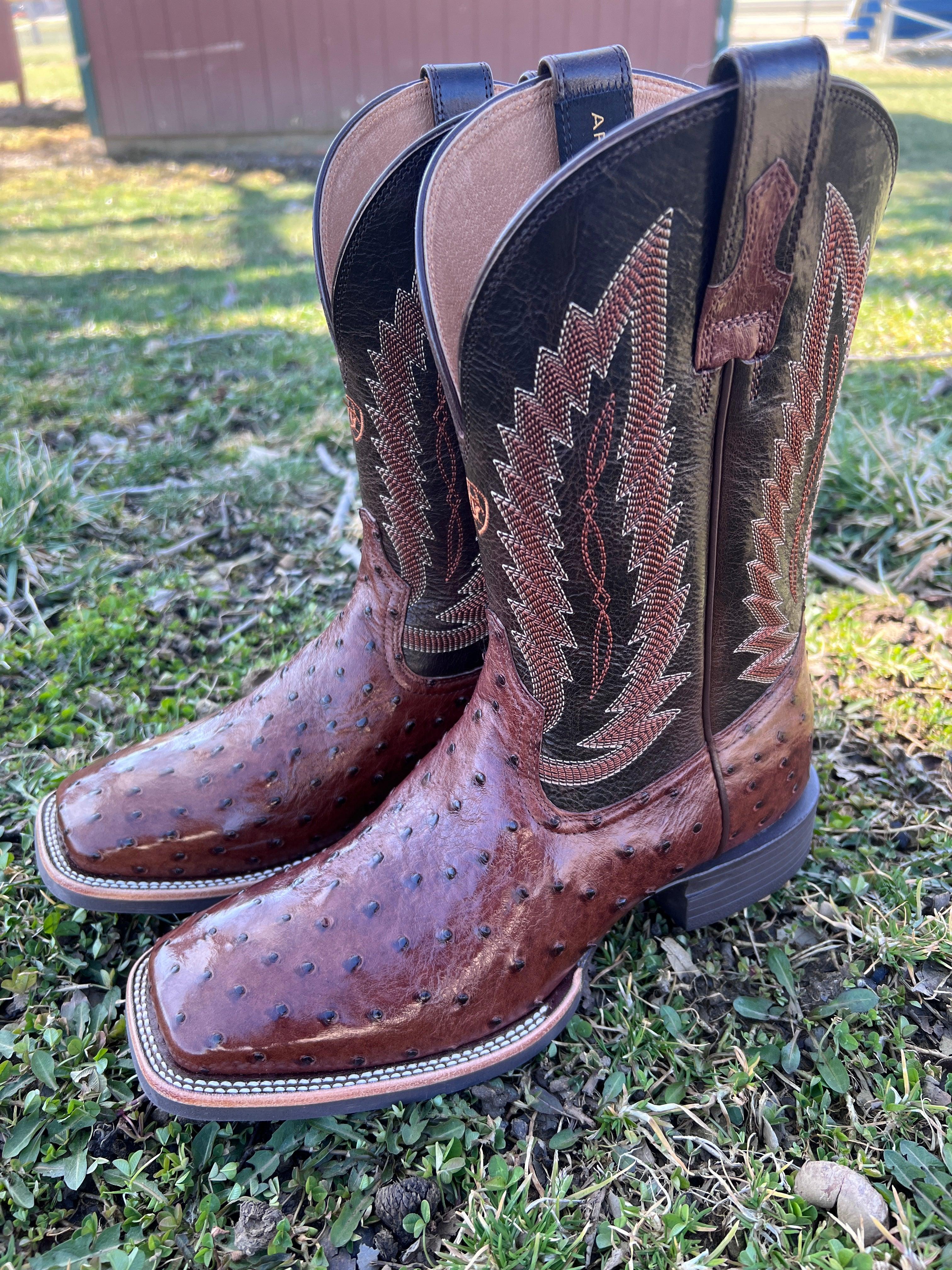 Ariat Men's Quantum Tobacco Ostrich Square Toe Cowboy Boots