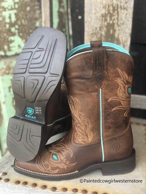 Ariat Women's Bright Eye II Brown Peacock Feather Square Toe