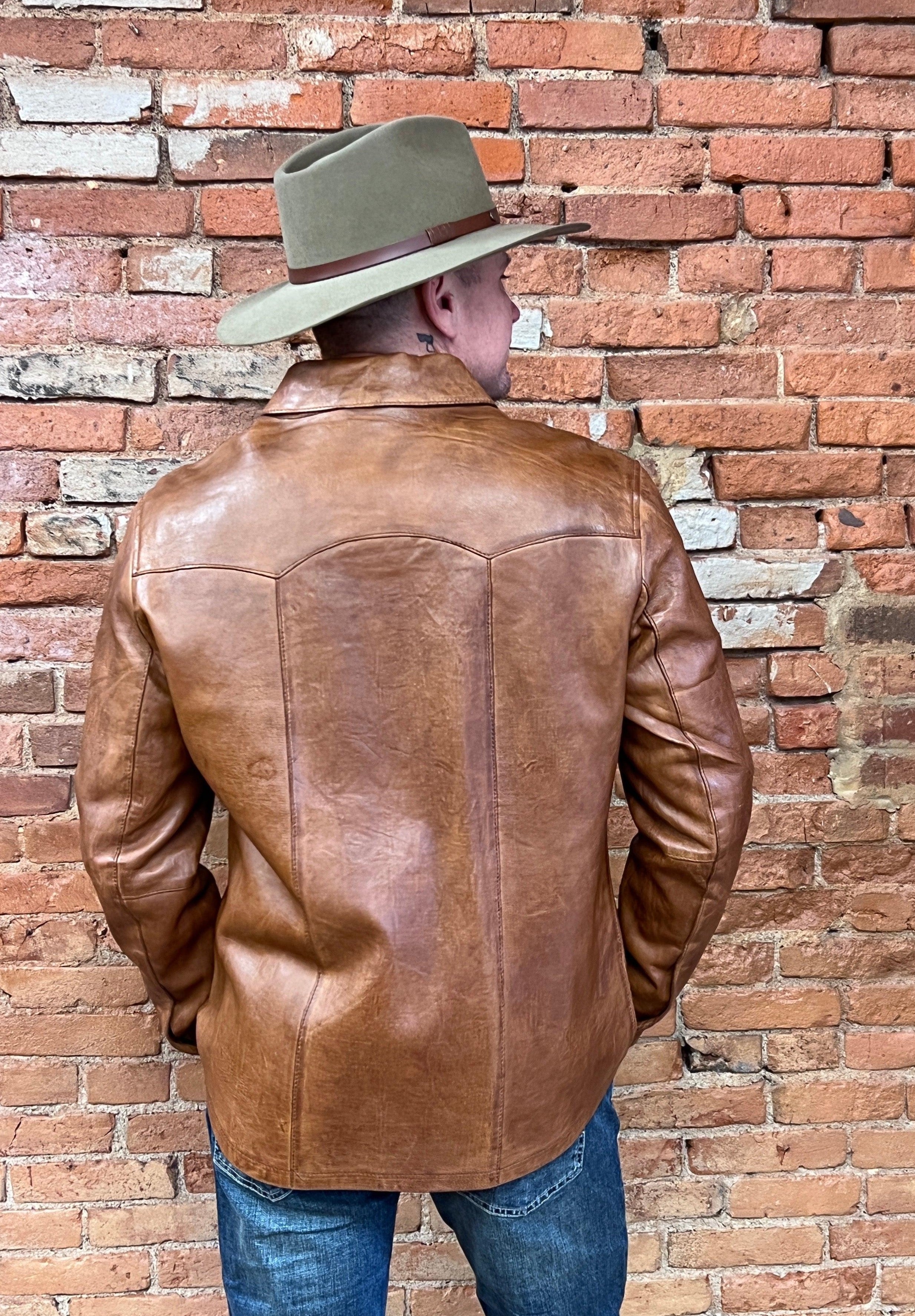 Mens Golden Buff Genuine Leather Jacket | CLJ