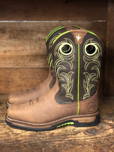 Dan Post Men's Storms Eye Waterproof Brown & Neon Square Toe Work