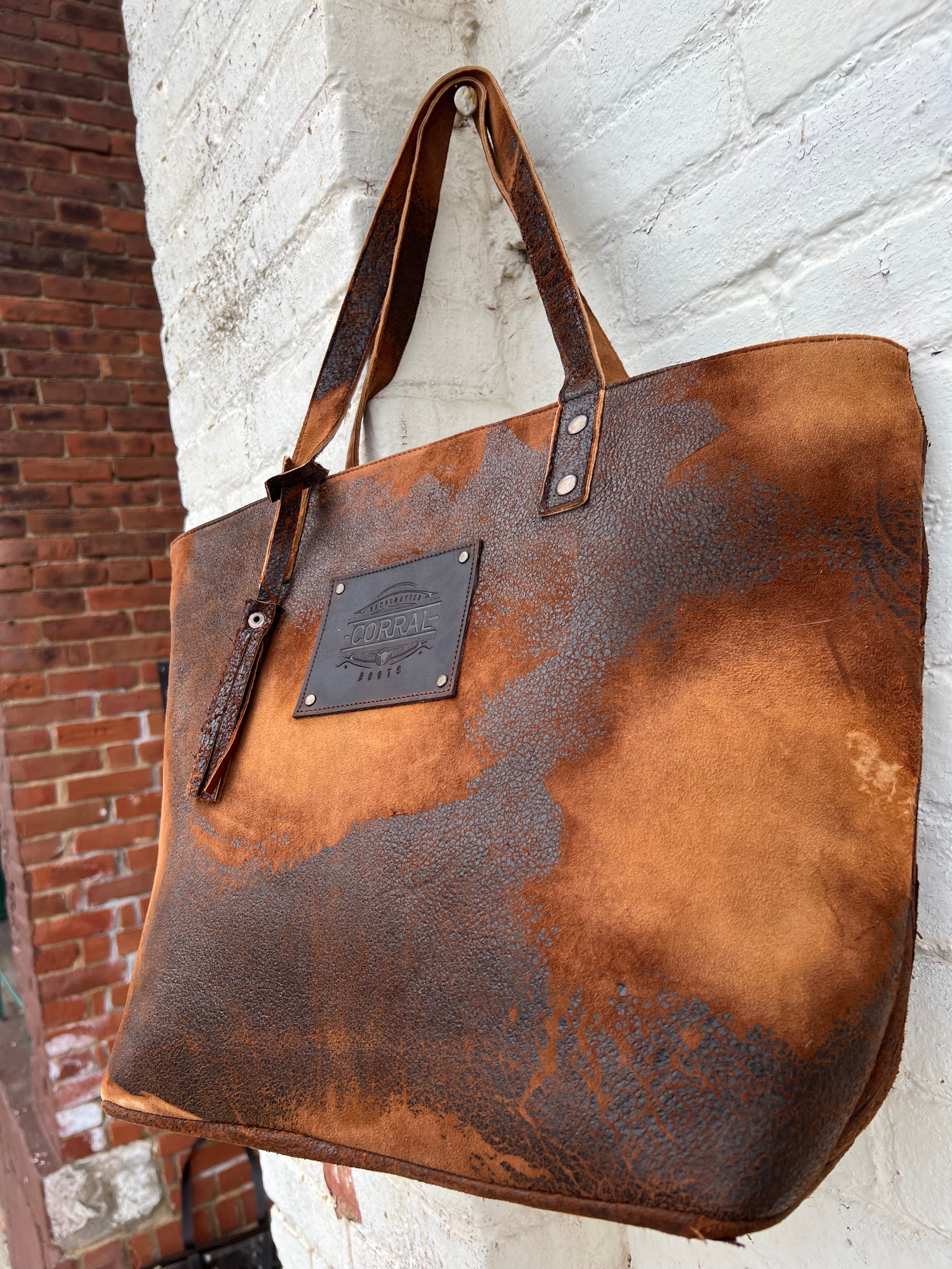 Portfolio Leather Tote Bag | The Leather Satchel Co. Distressed Damson