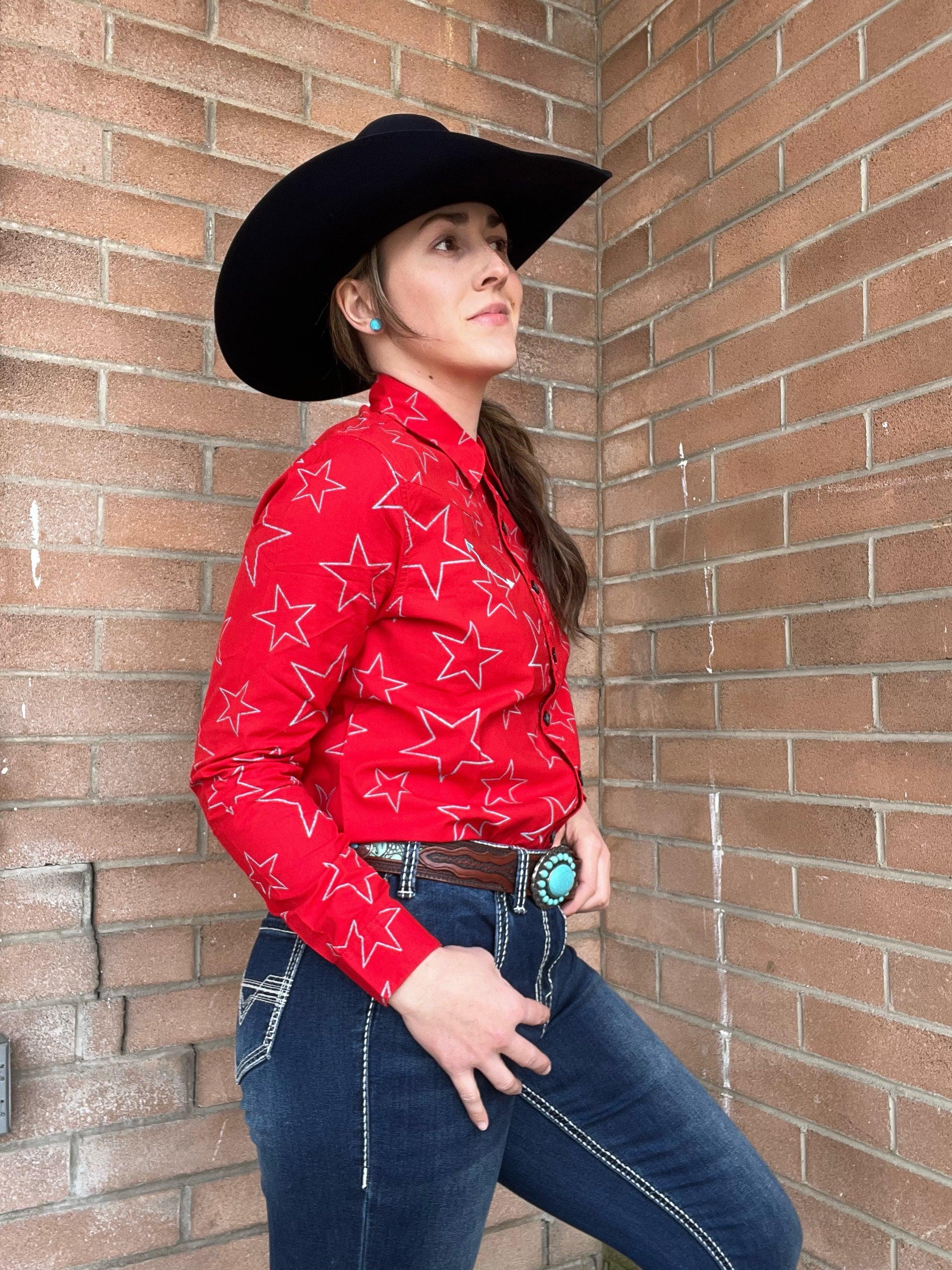 Red western hot sale shirt ladies