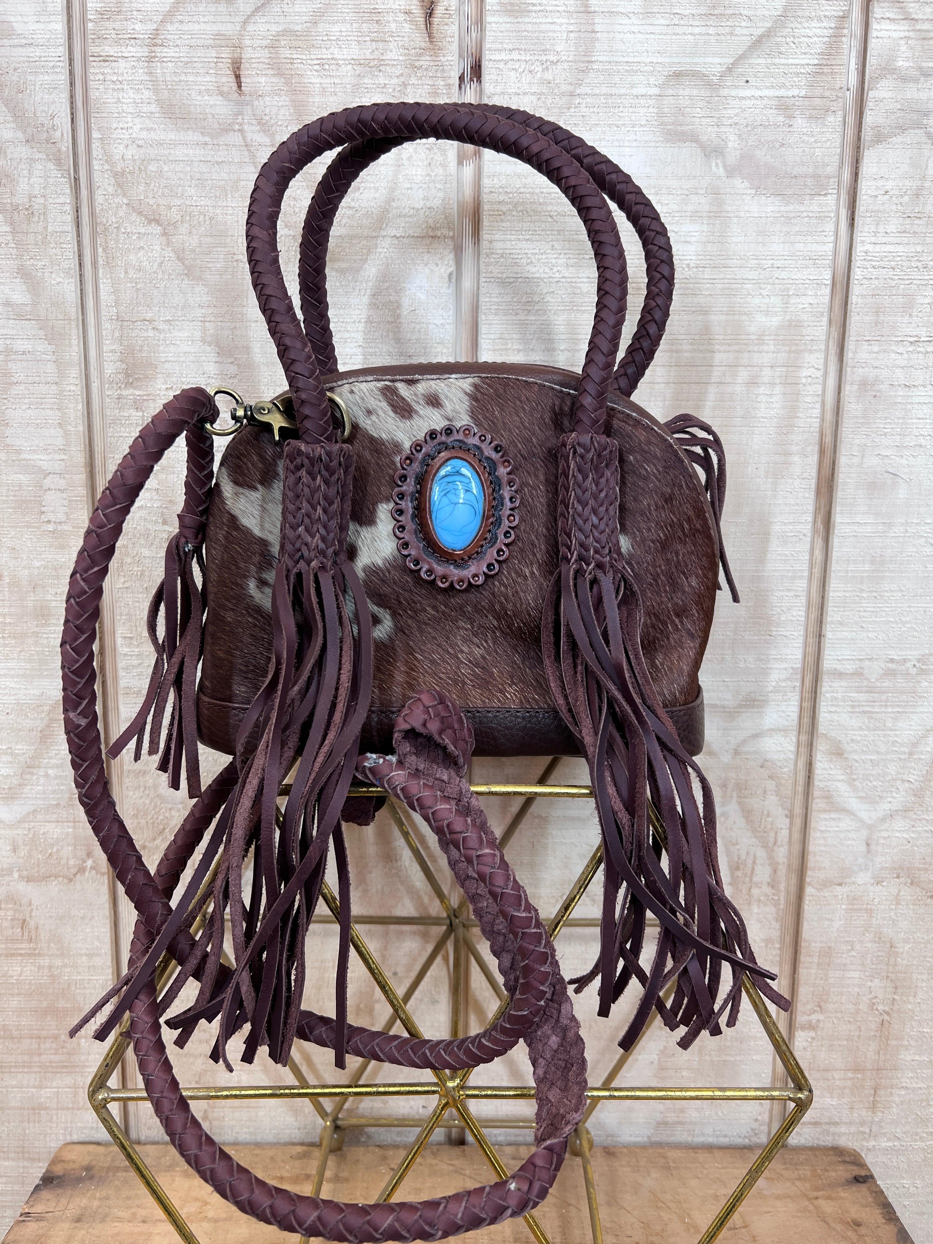 American Darling Hair On Cowhide Brown Leather With Fringe