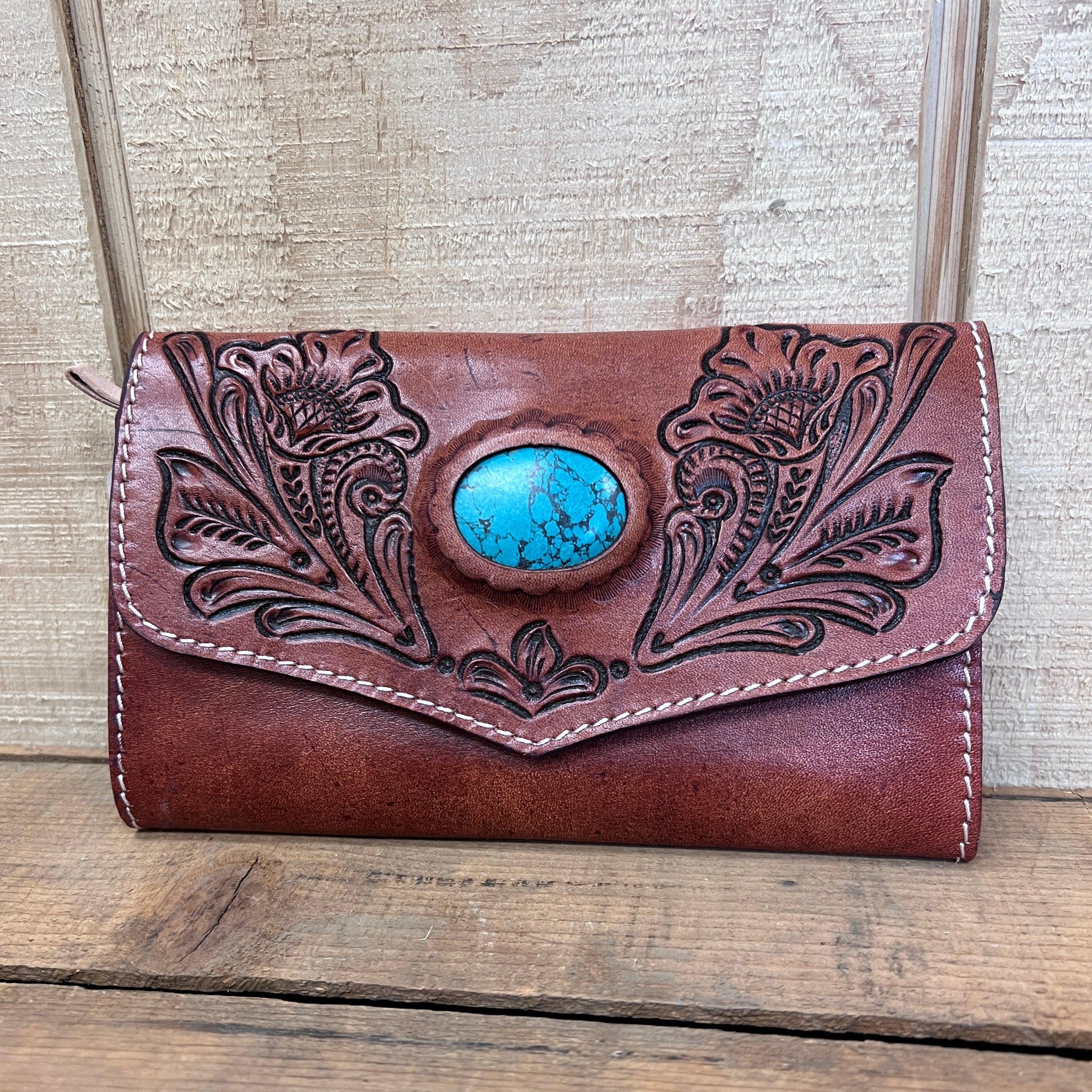 American Darling Leather Wallet with Turquoise ADBGH105B Painted