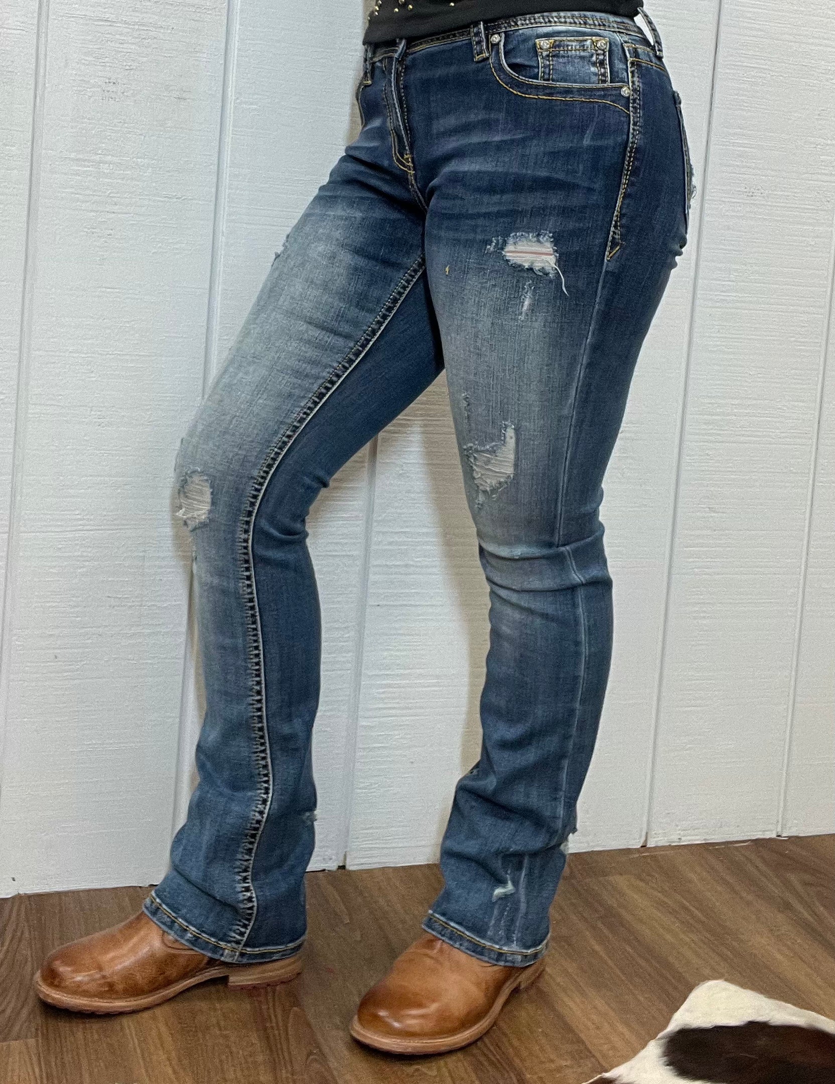 Grace in LA Women's Easy Fit Destroyed Bootcut Jeans EB51817 | Painted  Cowgirl Western Store