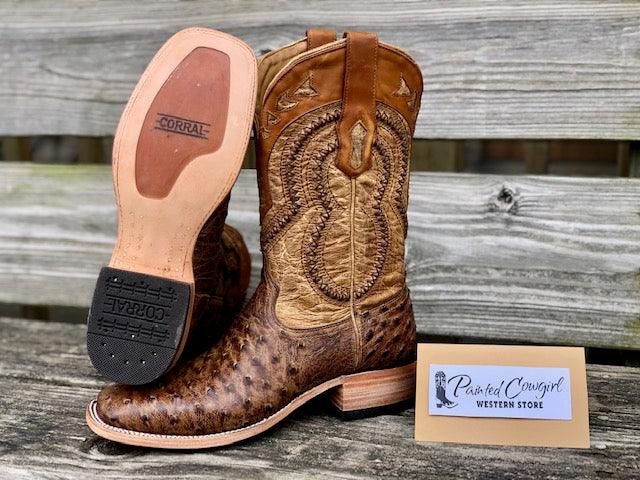 Corral Men s Orix Tan Ostrich Overlay Square Toe Cowboy Boots A4008 Painted Cowgirl Western Store