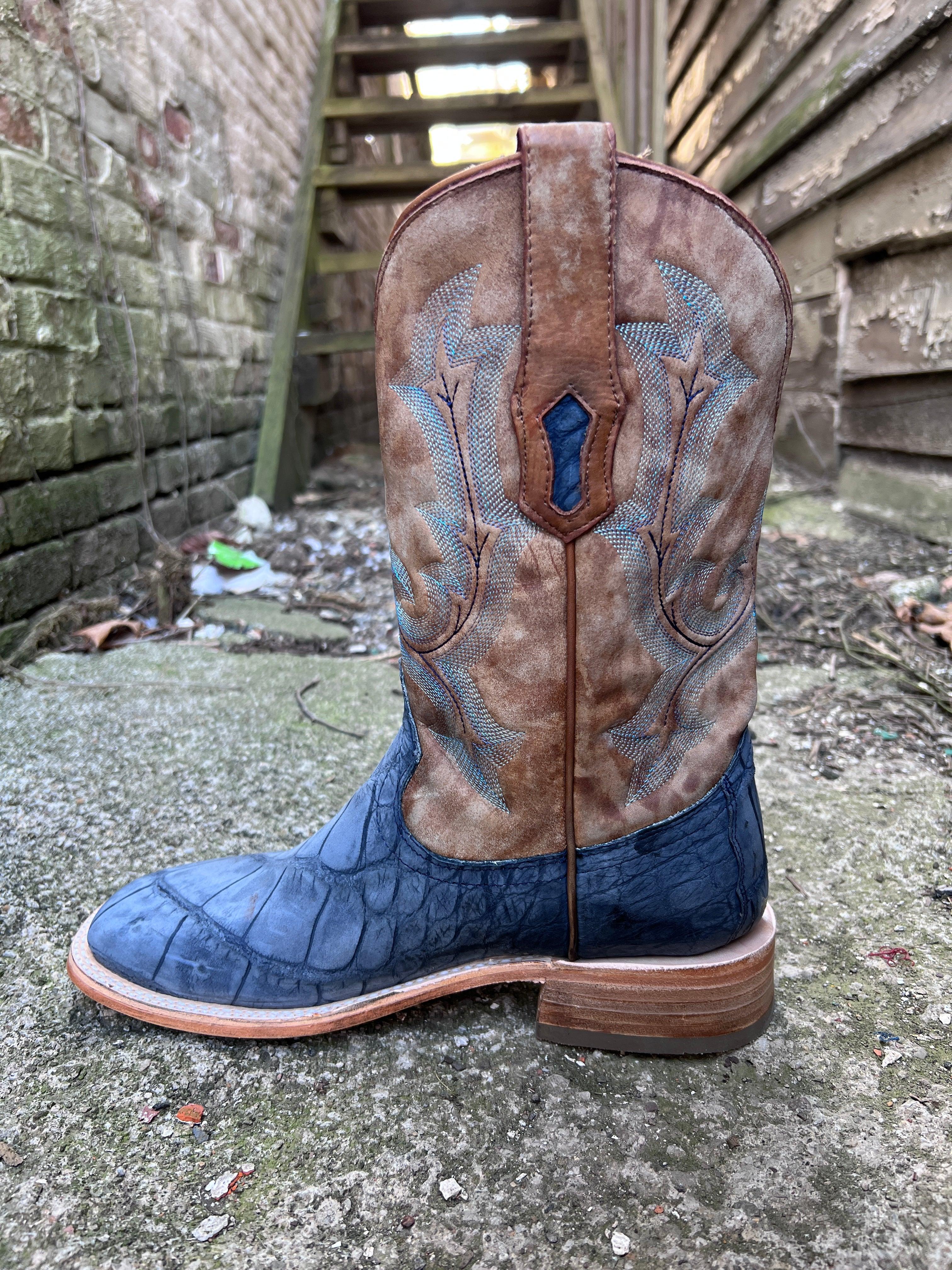 Corral Men s Blue Sueded Alligator Wide Square Toe Cowboy Boots A4220 Painted Cowgirl Western Store