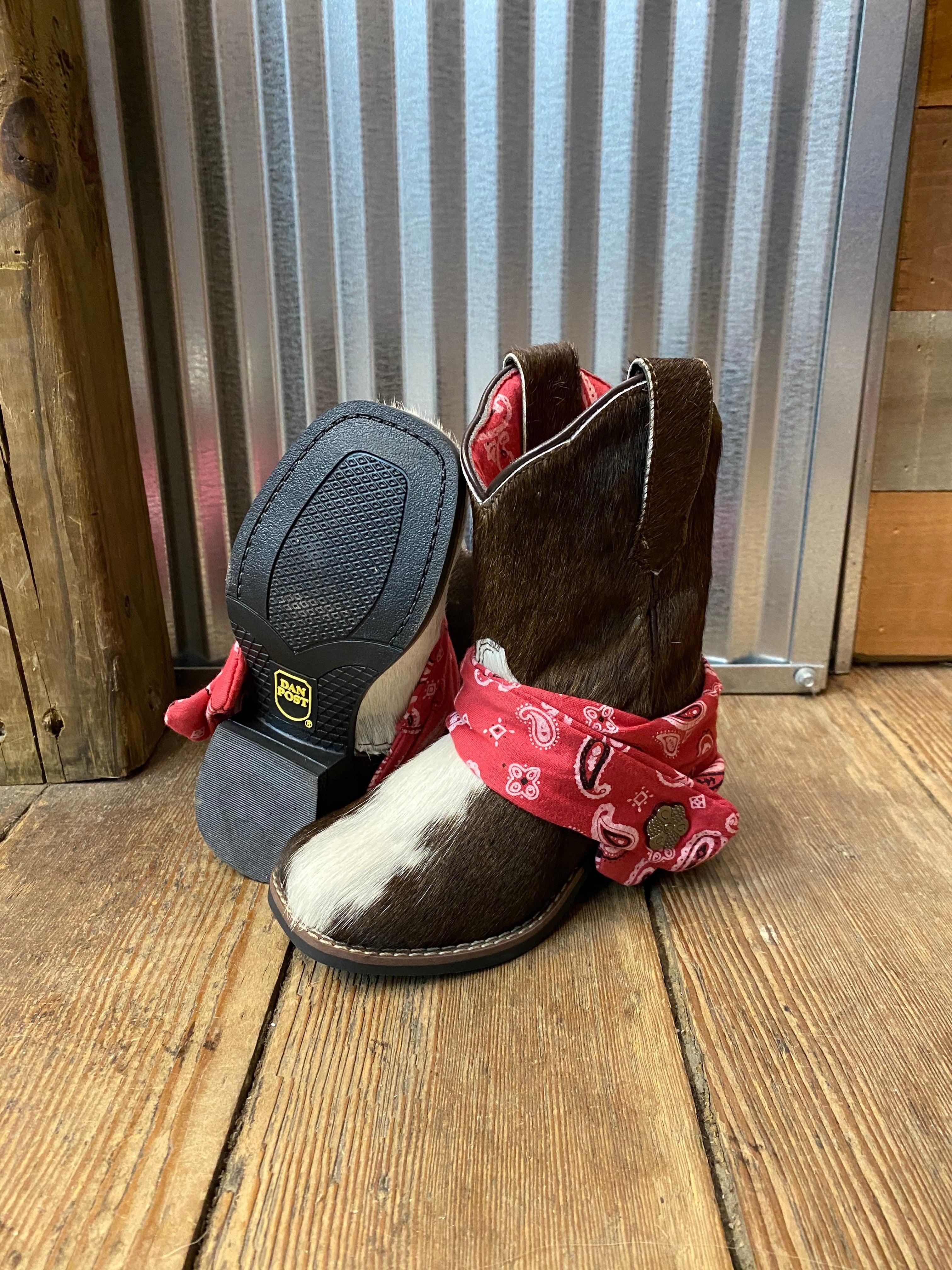 Dan Post Children and Youth Bandana Cowhide Western Boots DPC2933 DPC3933 Painted Cowgirl Western Store