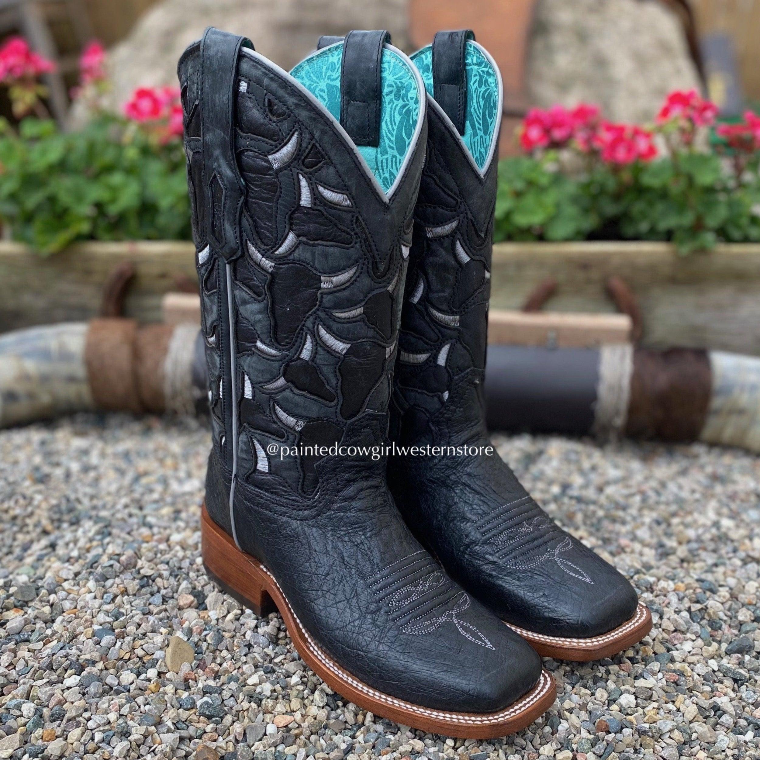 Corral Women s Black Ostrich Inlay Square Toe Cowgirl Boots A4058