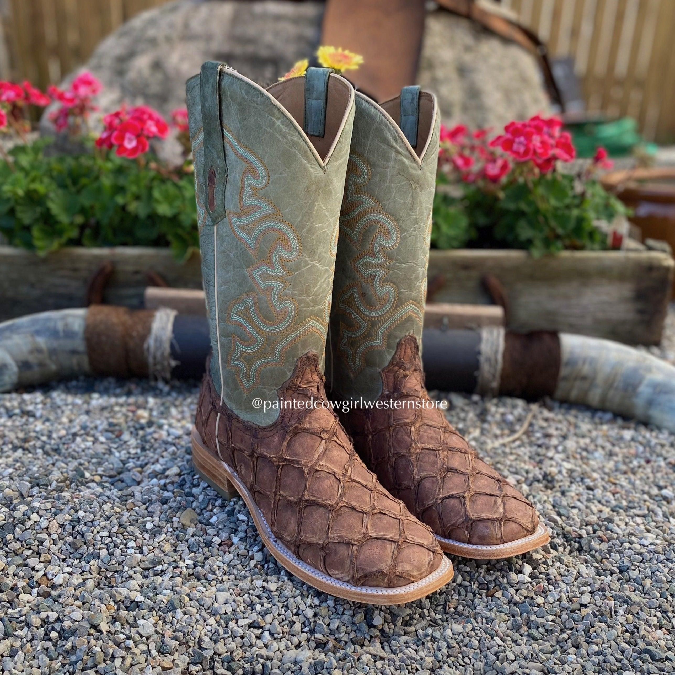 Corral Men s Brown Turquoise Fish Square Toe Cowboy Boots A4048 Painted Cowgirl Western Store
