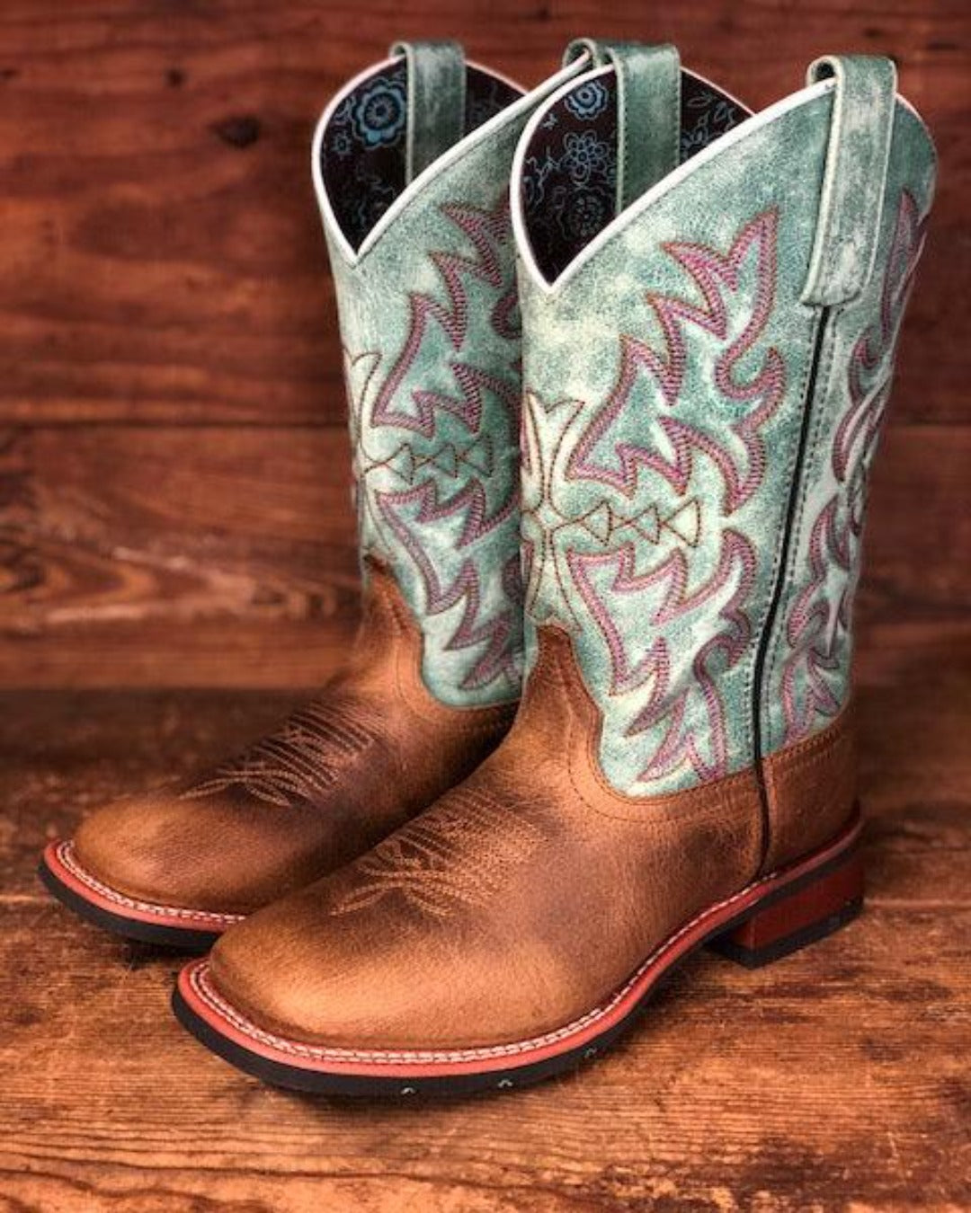 Laredo Women's Anita Brown & Turquoise Square Toe Cowgirl Boots 5607 ...