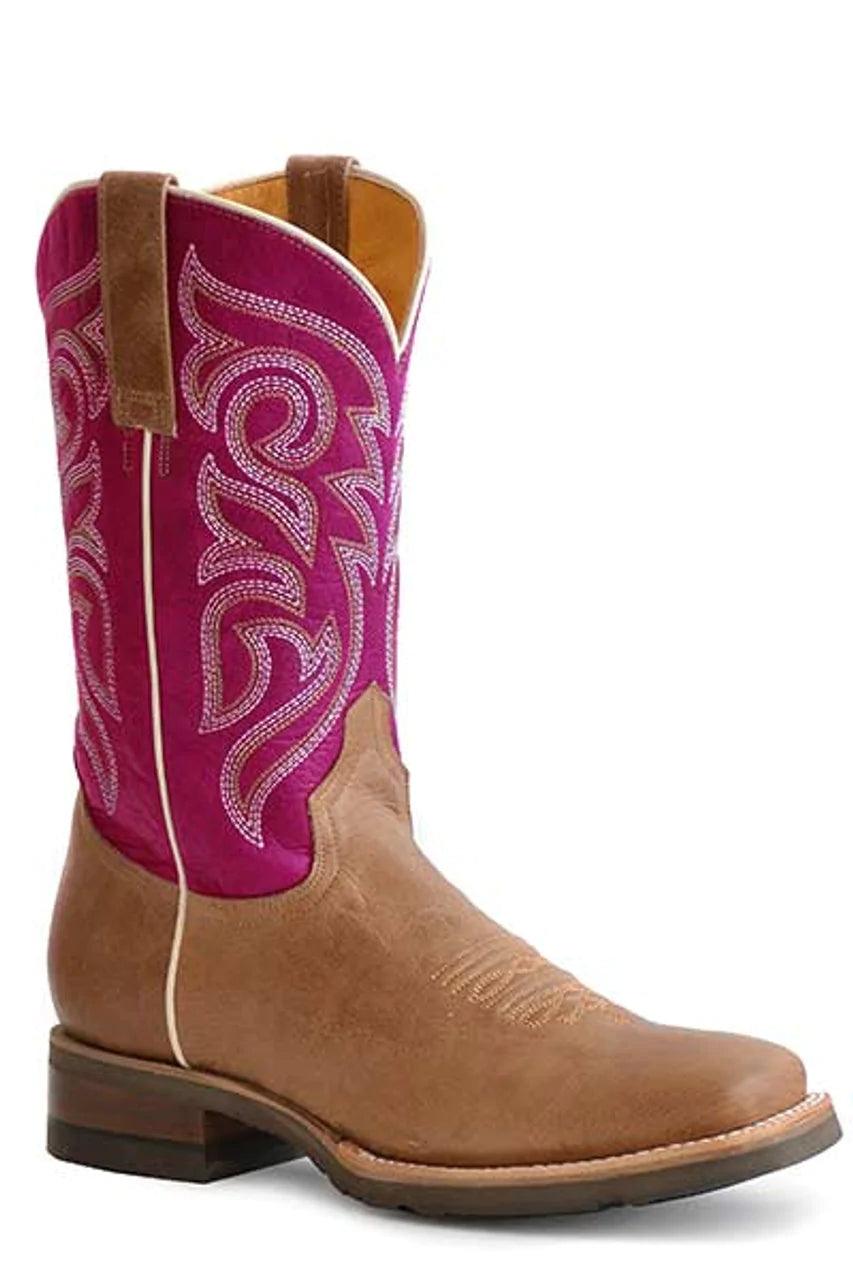 Roper Women's Tan & Magenta Square Toe Cowgirl Boots 9991-0132
