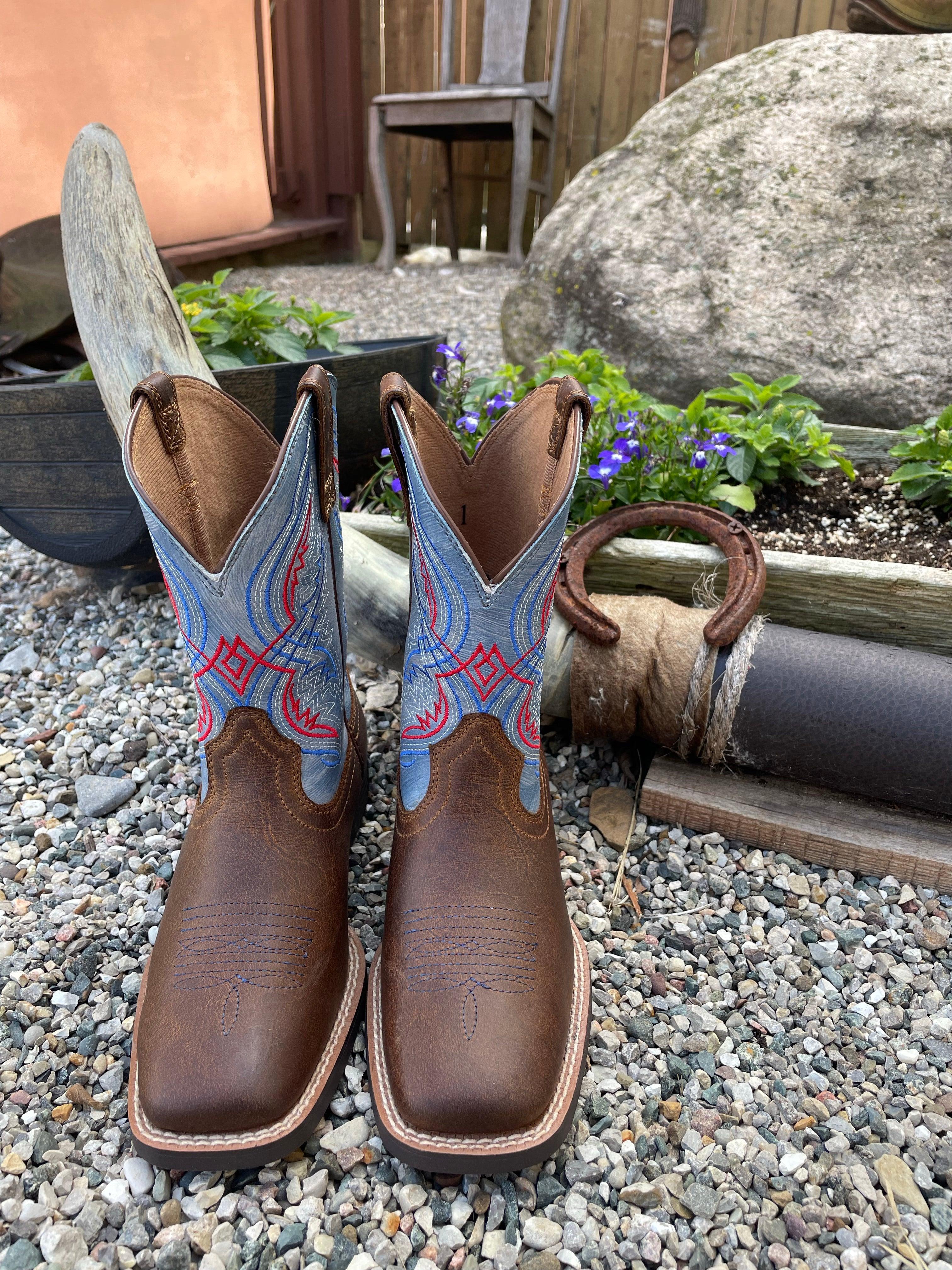 Ariat Toddler Children s Youth Double Kicker Distressed Brown Leather Square Toe Cowboy Boots 10040247 10040254 Painted Cowgirl Western Store